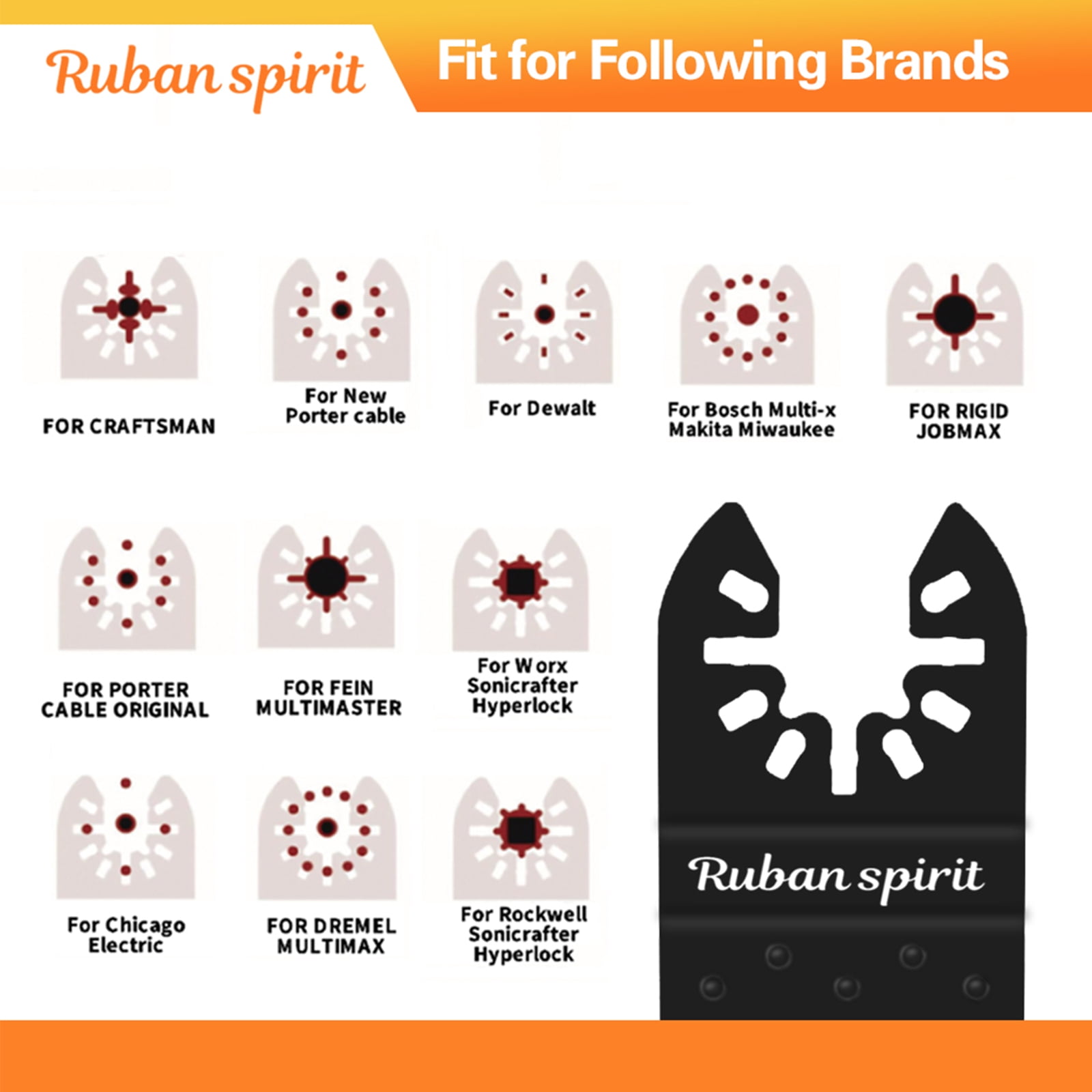 Ruban Spirit 154pcs Oscillating Multi Tool Blade Kit Titanium Bi-Metal Saw Blades for Wood Metal Plastic (154 Piece Set) qsv9l