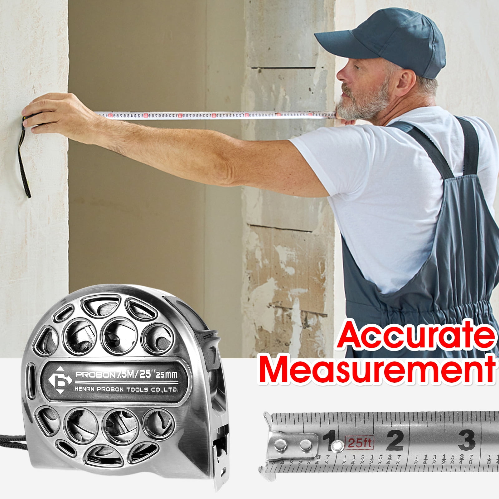FVKRNYZ Retractable Measuring Tape, Heavy-Duty Stainless Steel Ruler with Double-Sided Scale, Waterproof for Woodworking and Construction (Grey, 25 ft) poglk