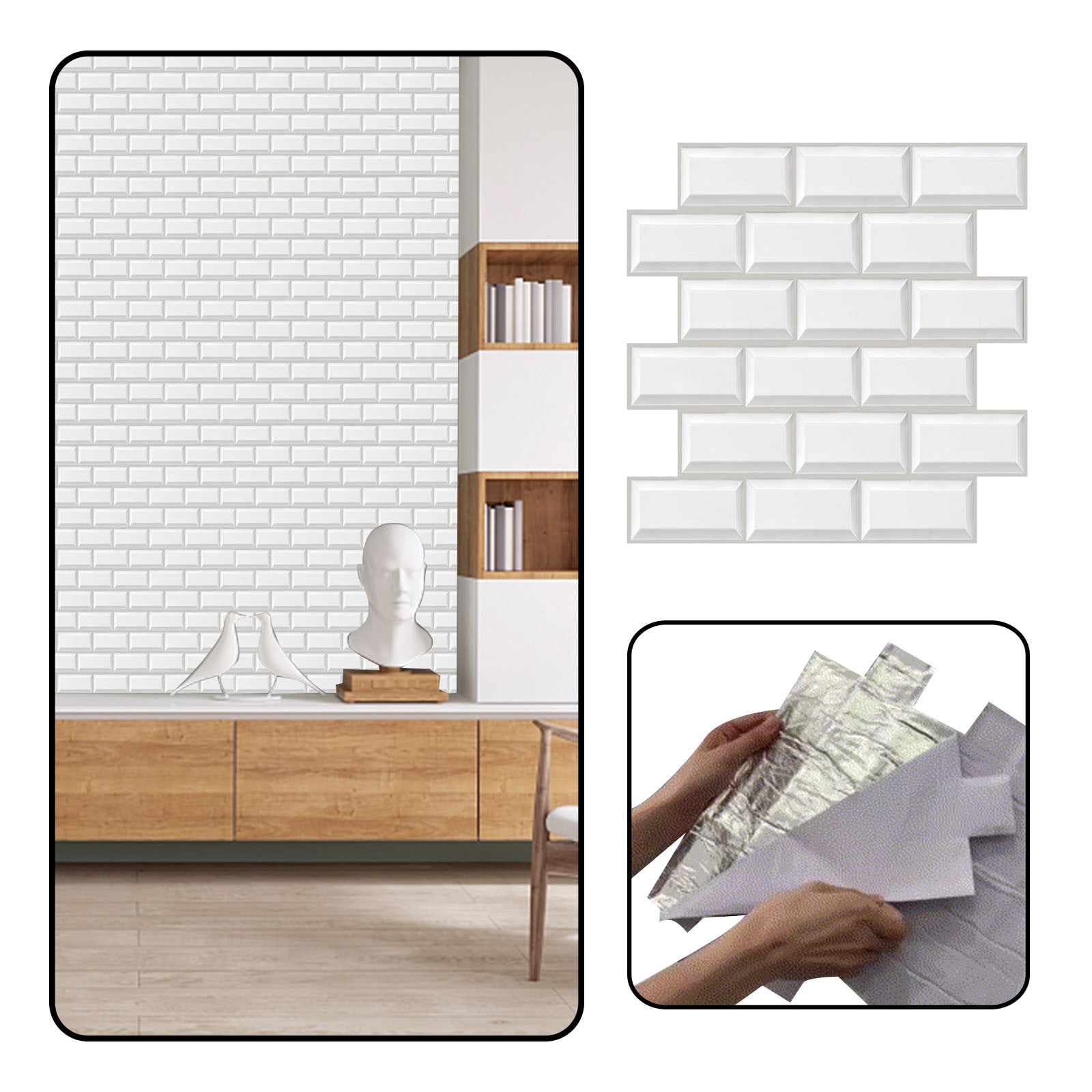 Affordablo Peel and Stick Backsplash Subway Wall Tile (White, 12 in x 12 in) mtwxq