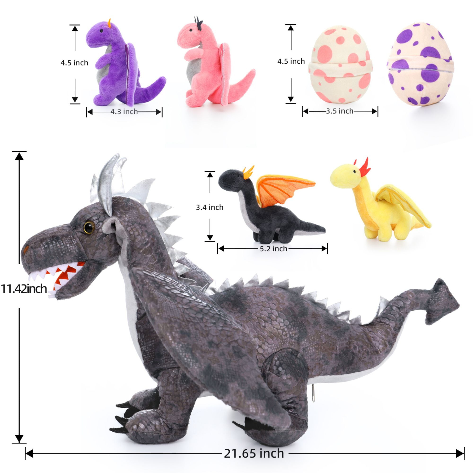 MaoGoLan Dragon Plush Set, Large Stuffed Mommy Dragon with 4 Babies and 2 Eggs (Grey, 21.6 in) fqjxr