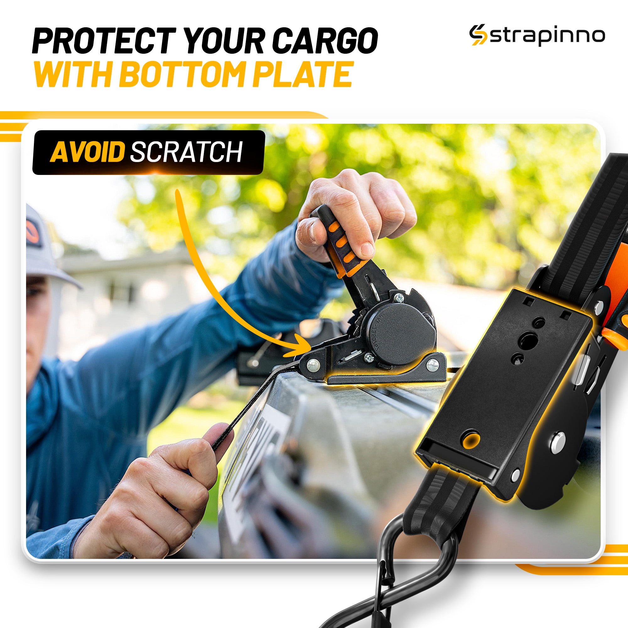 Strapinno Retractable Ratchet Straps with Rubber-Coated Handles and S-Hooks, Heavy-Duty Cargo Tie-Downs for Motorcycles and Bikes (Black, 4 Pack, 1 in x 10 ft) bz8oz