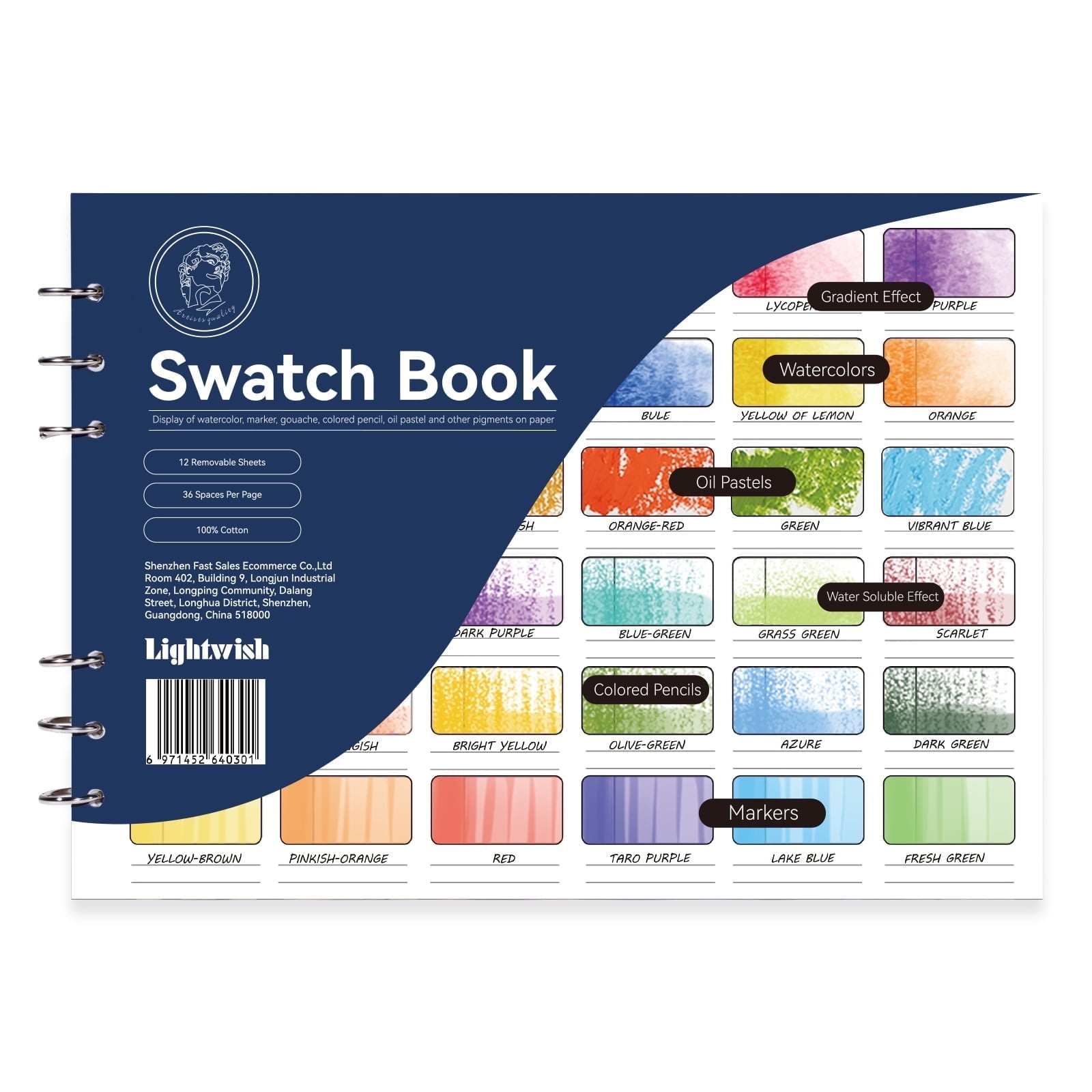 Lightwish Watercolor Swatch Book, Professional Artist Color Diary for Markers and Paints (12 Pages, 140 lb) 2hxtx