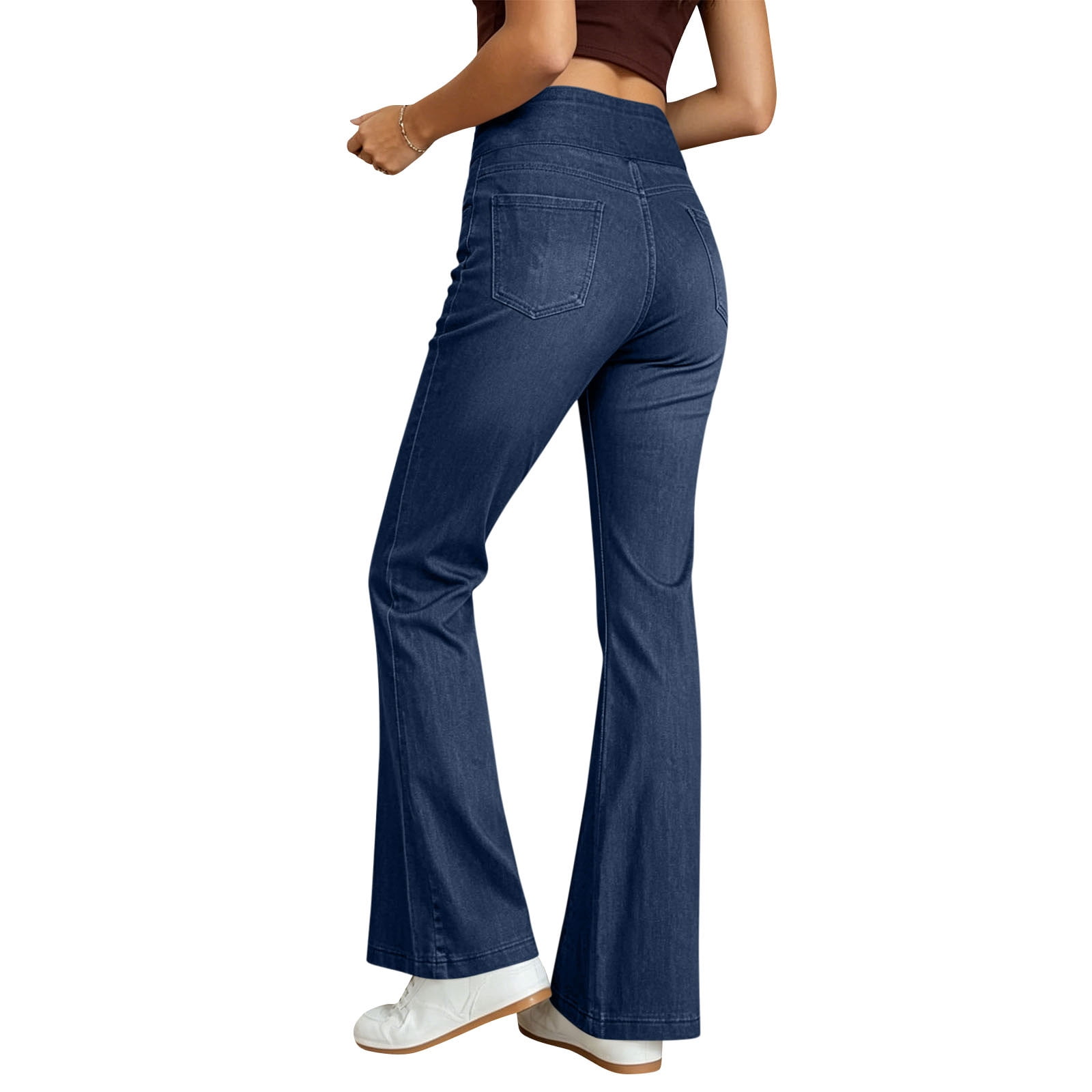 MYAOYI Women High Waist Flare Jeans Stretchy Denim Casual Pants (Blue, S) 8e8ei