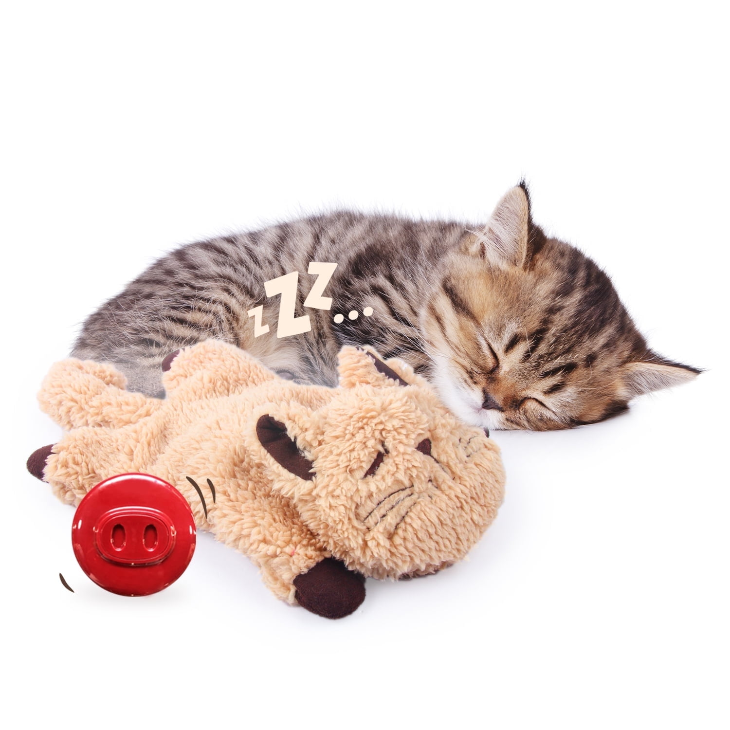 All For Paws Plush Cat Purring Toy for Anxiety Relief and Sleep Aid (Beige, 11.4 x 6.1 x 2.17 in) s84r0