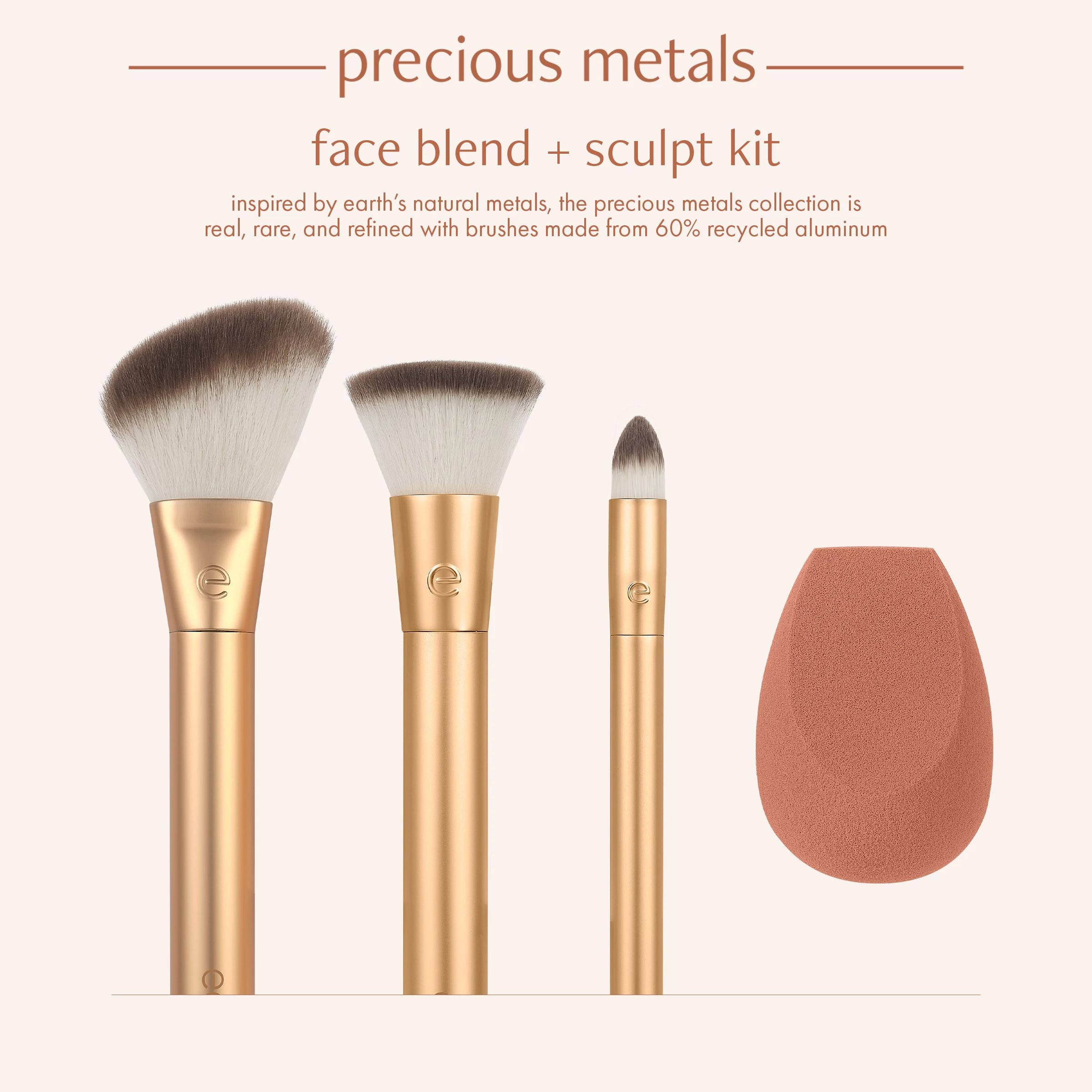 EcoTools Precious Metals Face Blend + Sculpt Kit, Professional Makeup Brush Set (Gold, 4 Piece Set) 6fmsw