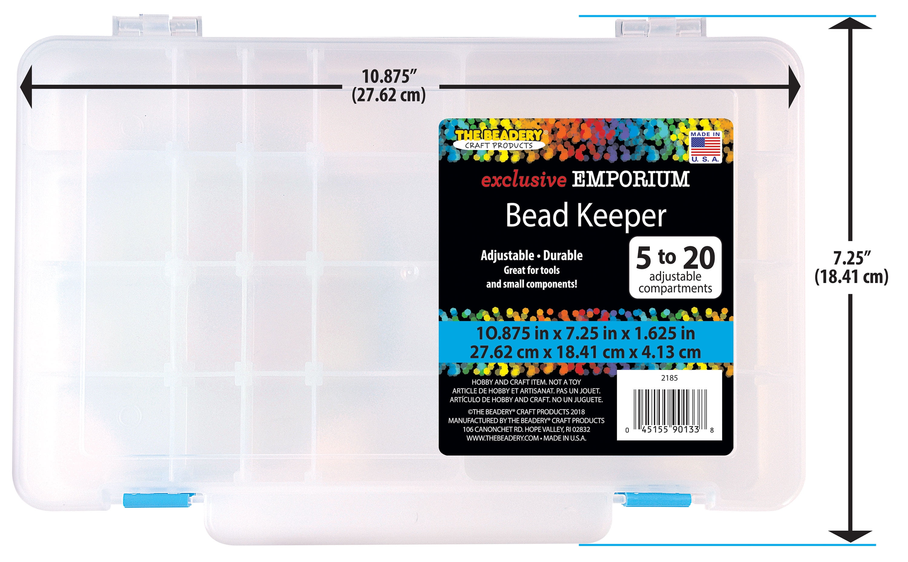 The Beadery Adjustable Compartment Craft Organizer Box (Clear, 10.875 in x 7.25 in x 1.625 in) kydhh
