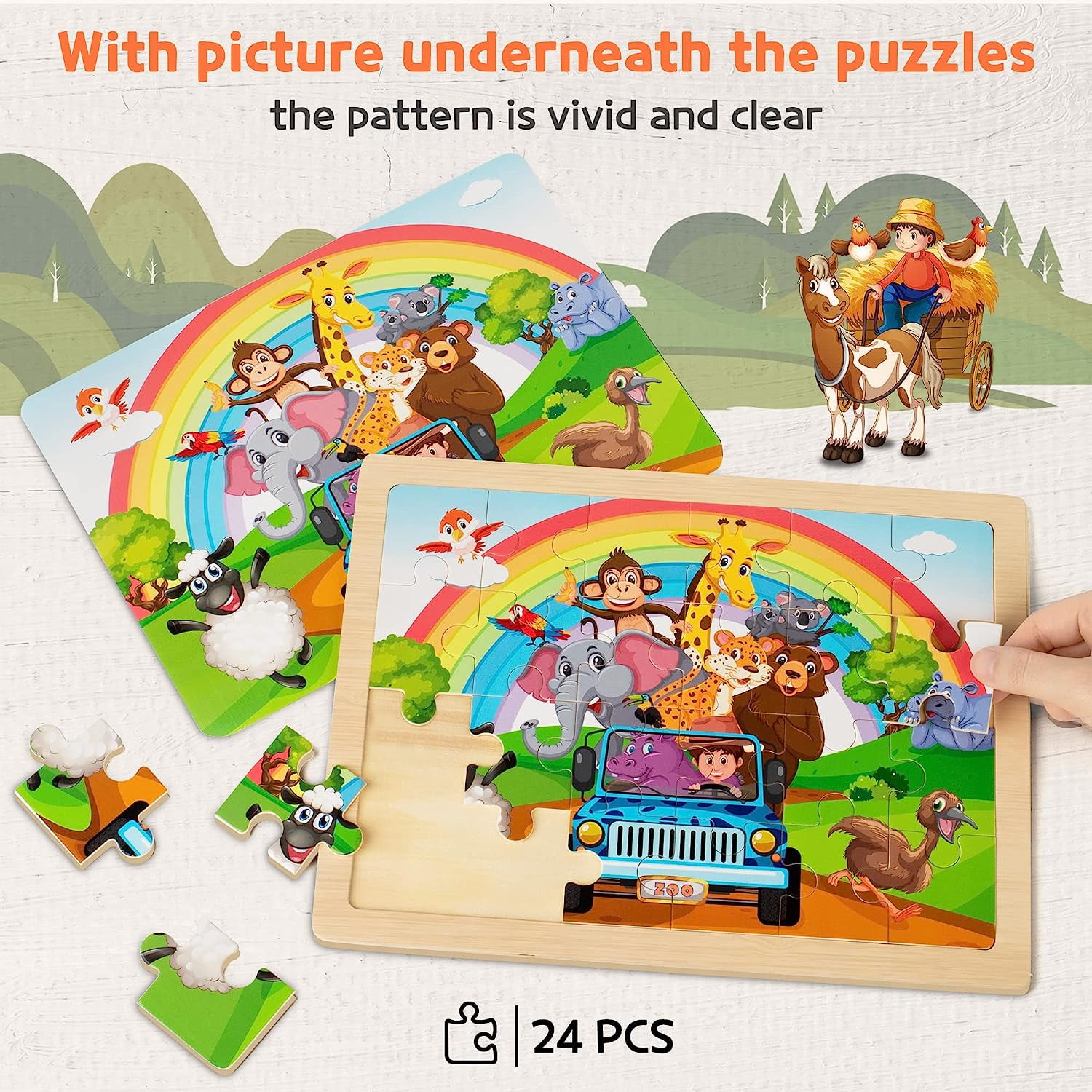 SYNARRY Wooden Animal Jigsaw Puzzle Set, Educational Preschool Learning Toy (4-in-1 Gift Box, 96 Total Pieces) ku3df