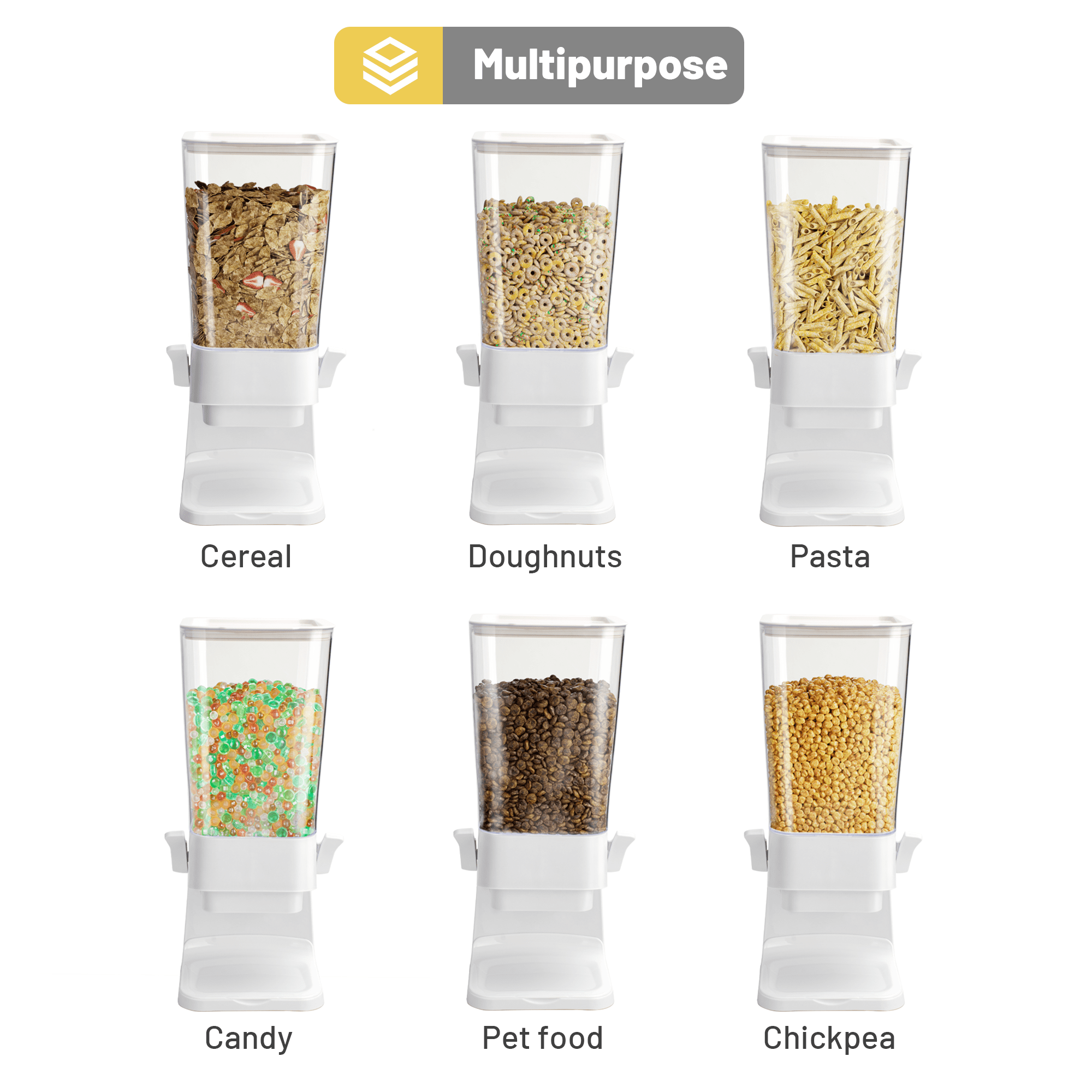 Kusmil Cereal Dispenser Countertop Storage Container for Dry Food, Rice, and Grains (White, 16.7 in x 6.3 in x 6.3 in) 2yraj