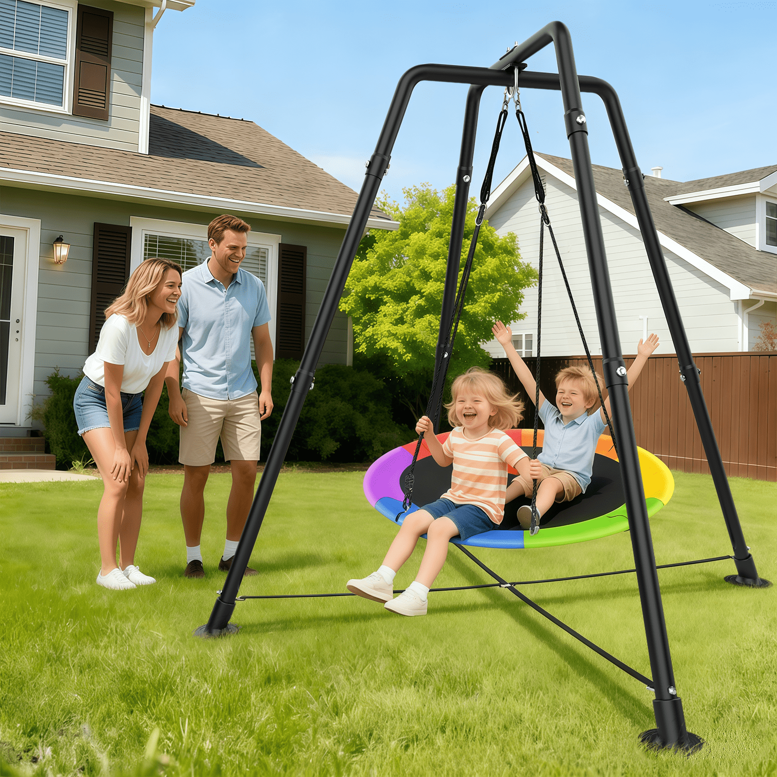 G TALECO GEAR Saucer Swing Set with Stand, Heavy-Duty Indoor Outdoor Kids Play Equipment (35 in, 330 lb) 5bg60