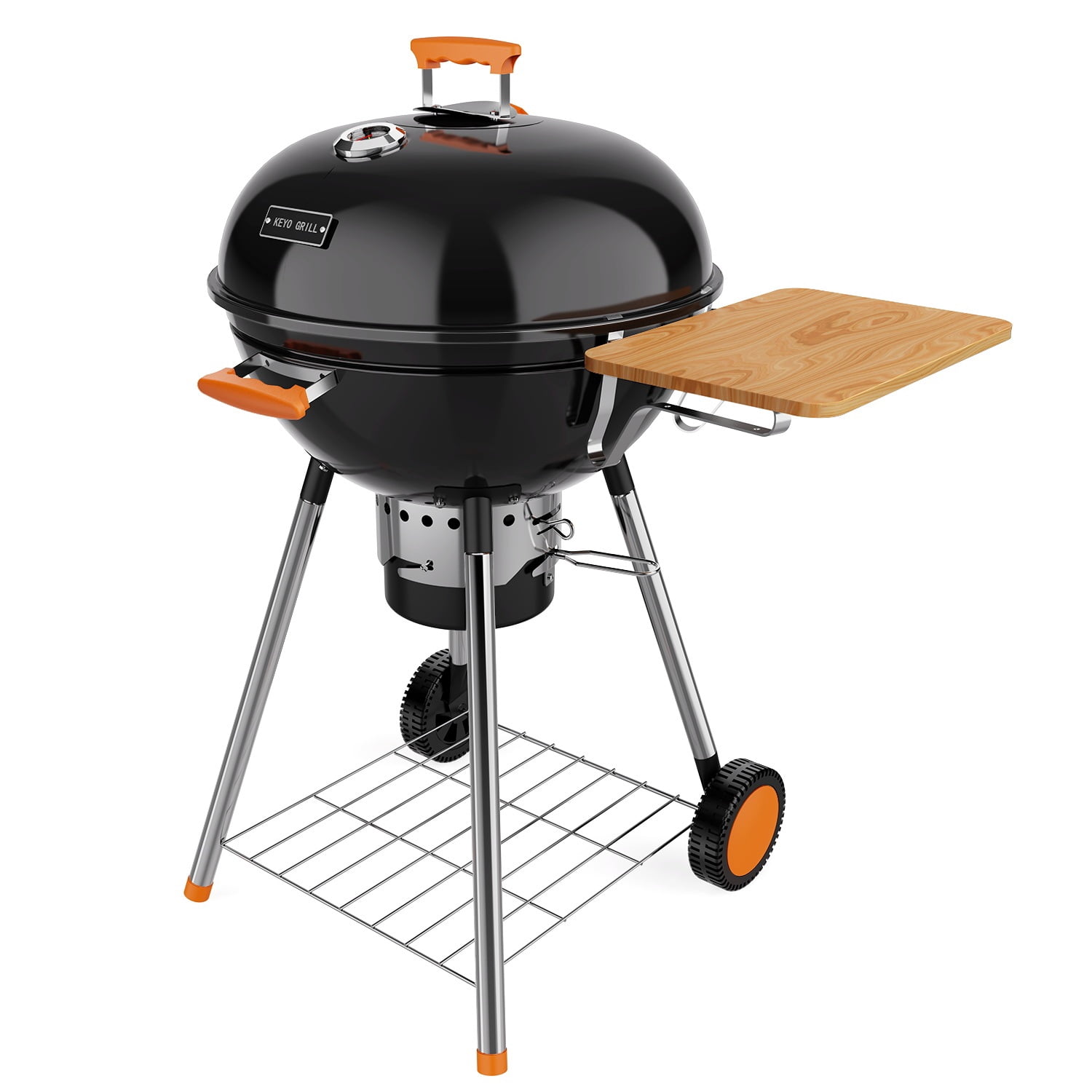KEYO GRILL 21 in. Kettle Charcoal Grill with Side Table and Ash Catcher (Black, 21 in) 2f71i