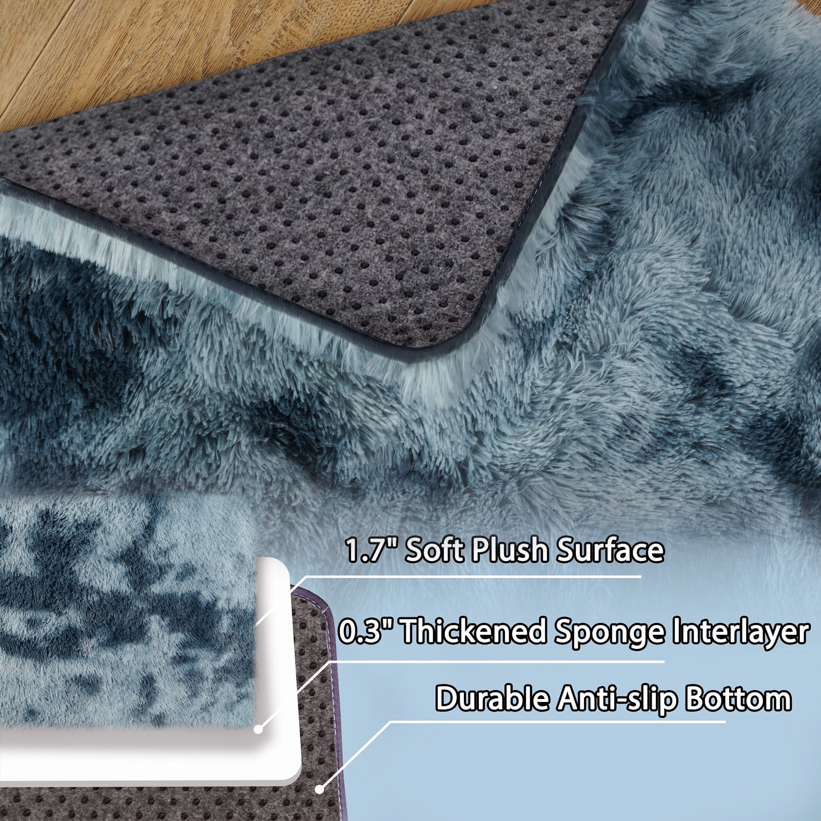 Zeneless Fluffy Area Rug, Super Soft Modern Indoor Carpet for Bedroom and Nursery (Blue and Gray, 4 ft x 6 ft) jyxpx