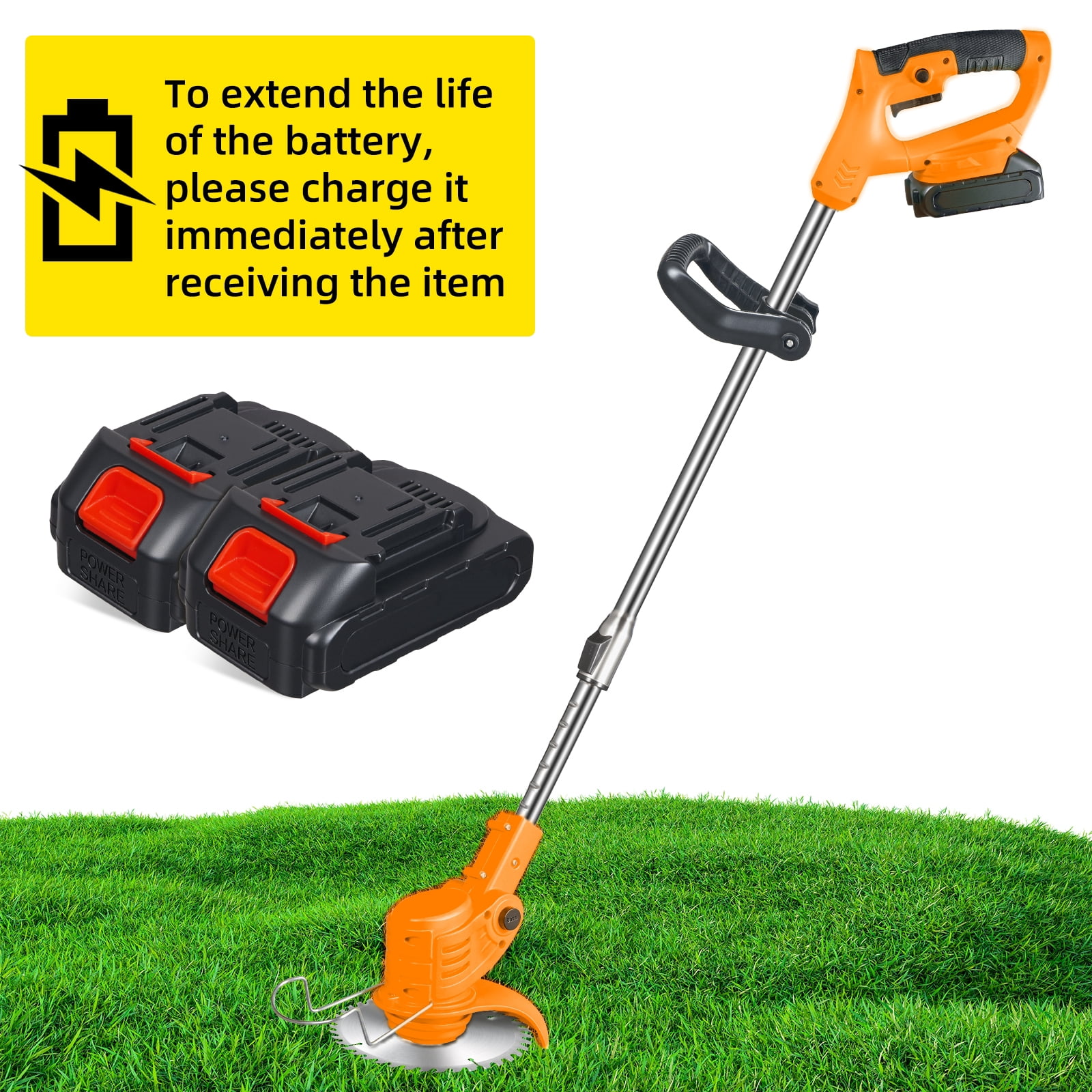 KingFurt Cordless String Trimmer with Wheels, 3-in-1 Lawn Edger and Brush Cutter (Yellow, 31 in to 45 in) a88dr