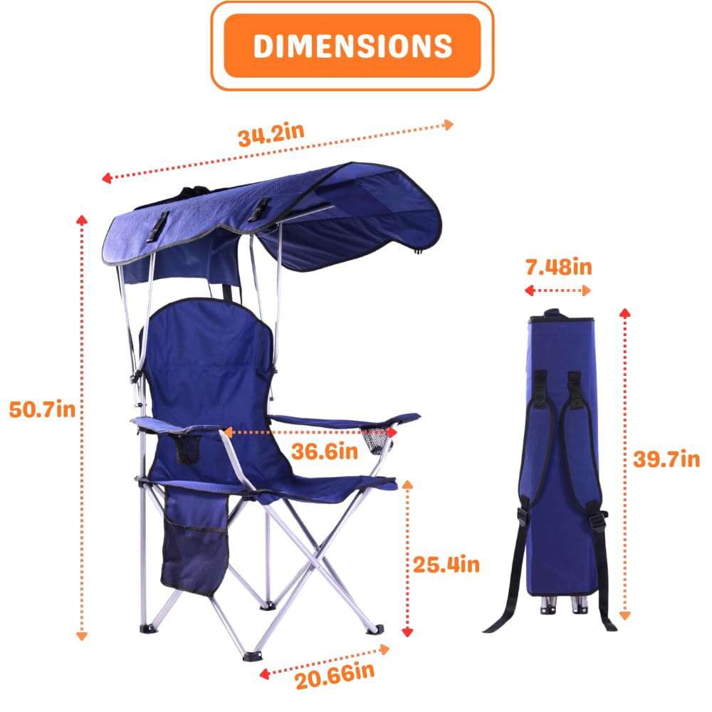 VTOY Folding Camping Chair with Sun Canopy and Cup Holder (Navy, 300 lb Capacity) r5kta