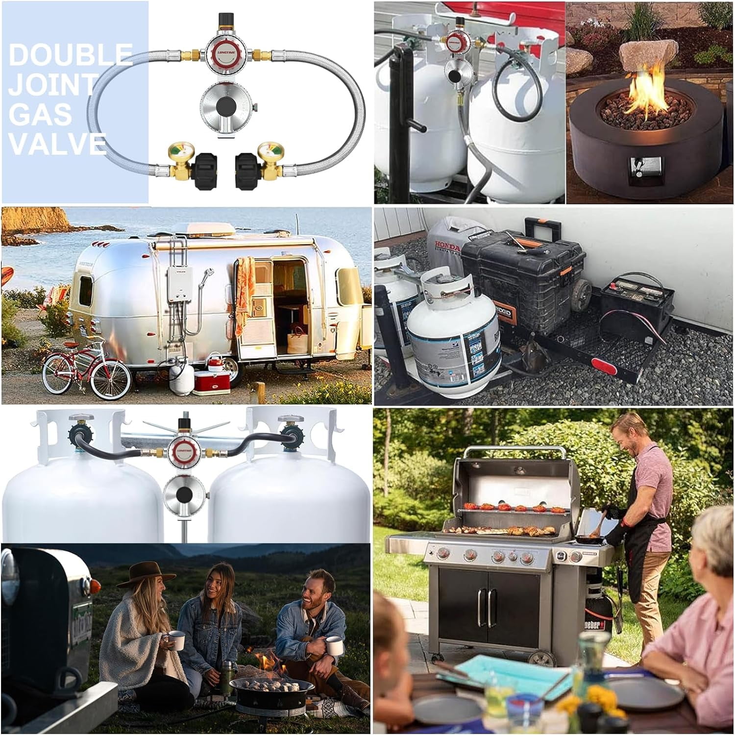 Aokur Automatic 2-Stage LP Propane Gas Regulator Kit with Dual 18 in Stainless Braided Pigtail Hoses and Gauge (1/4 in Inverted Male Flare) opmuu