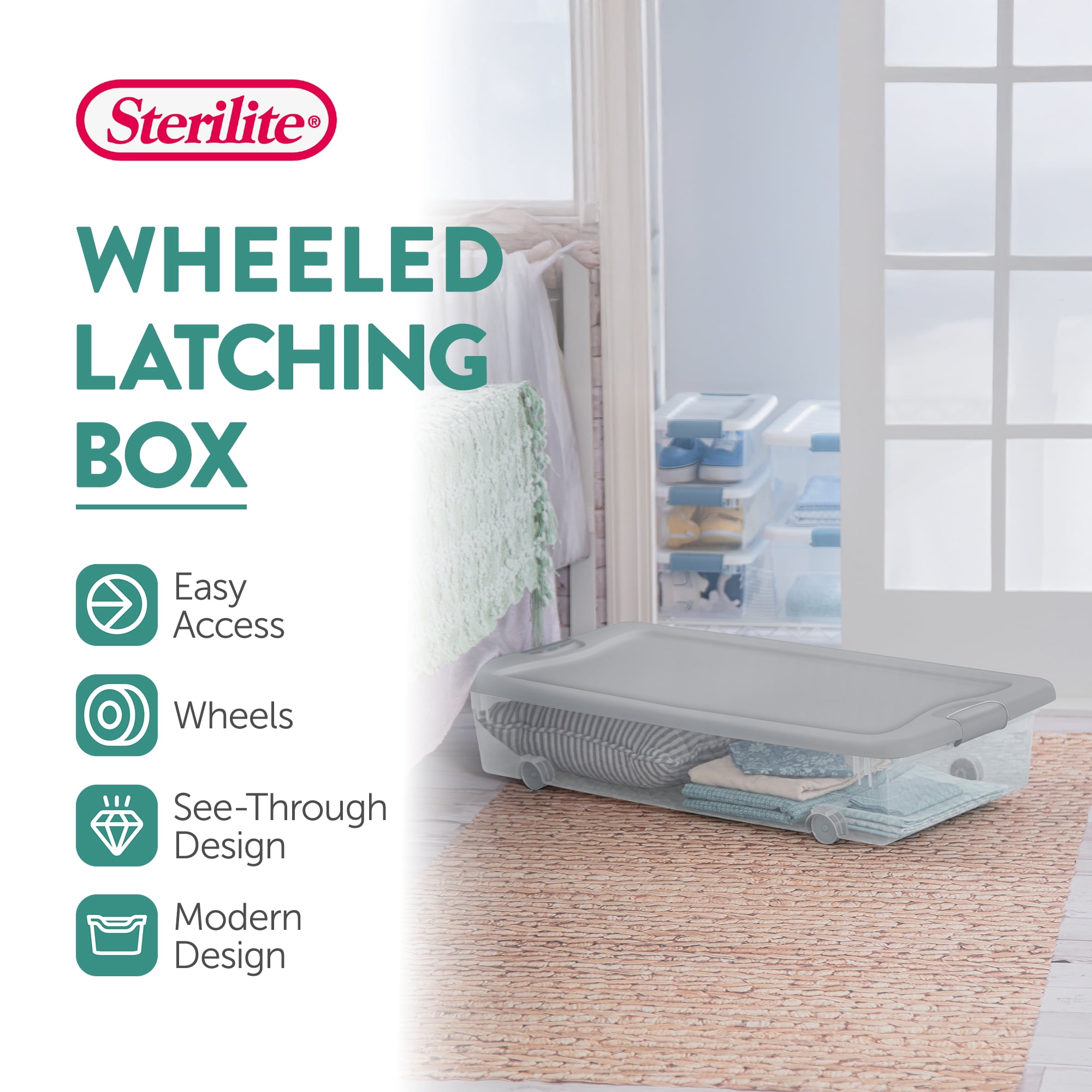 Sterilite 56 Qt Wheeled Under Bed Storage Container (Silver Tint, 12 Pack) 7okjw