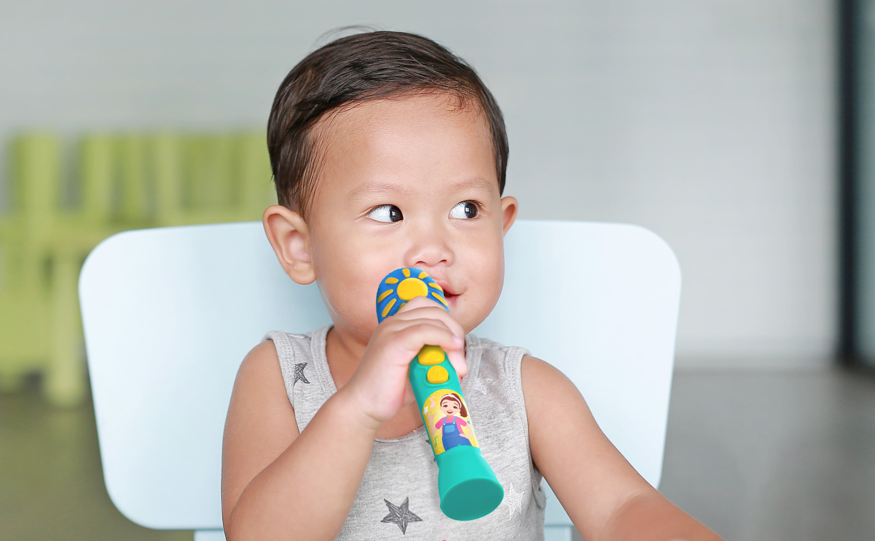 Ms. Rachel Sing Along Microphone with Built-in Music and Flashing Lights (Blue) boequ