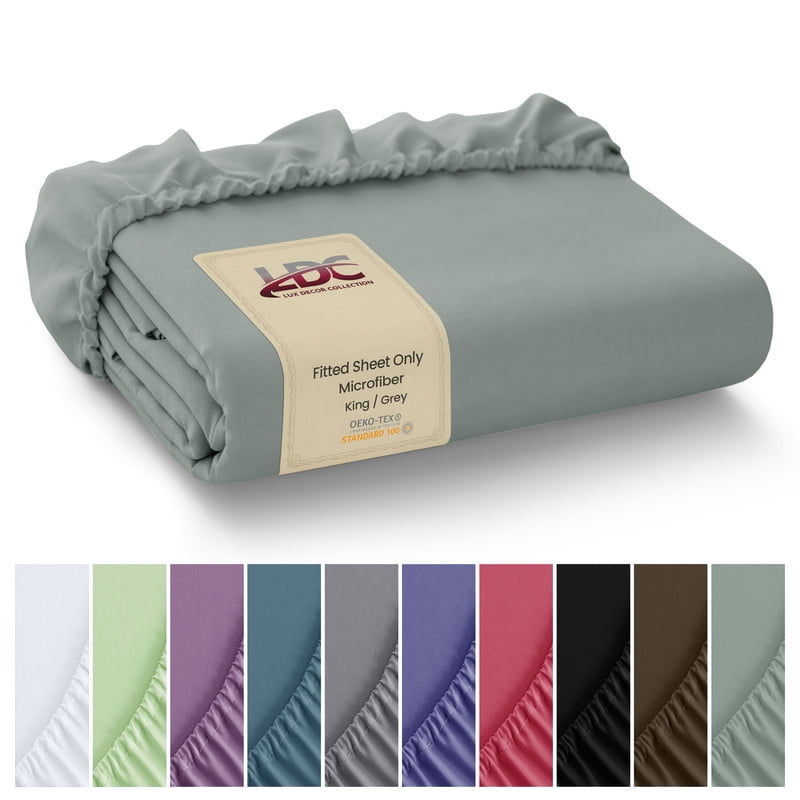 Lux Decor Collection King Fitted Sheet, Brushed Microfiber Deep Pocket Bedding (Gray, 78 in x 80 in) de2ai