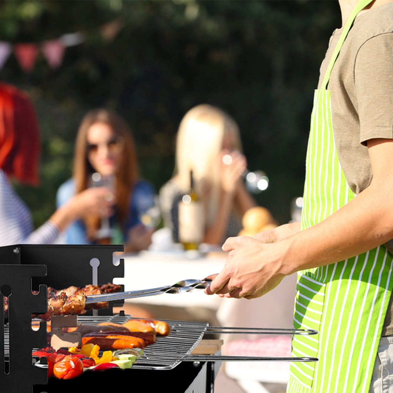 Linsen-outdoors Stainless Steel Charcoal Grill with Wheels, Portable Outdoor BBQ Grill for Backyard and Patio (Black, 30 in x 18 in) hktfj