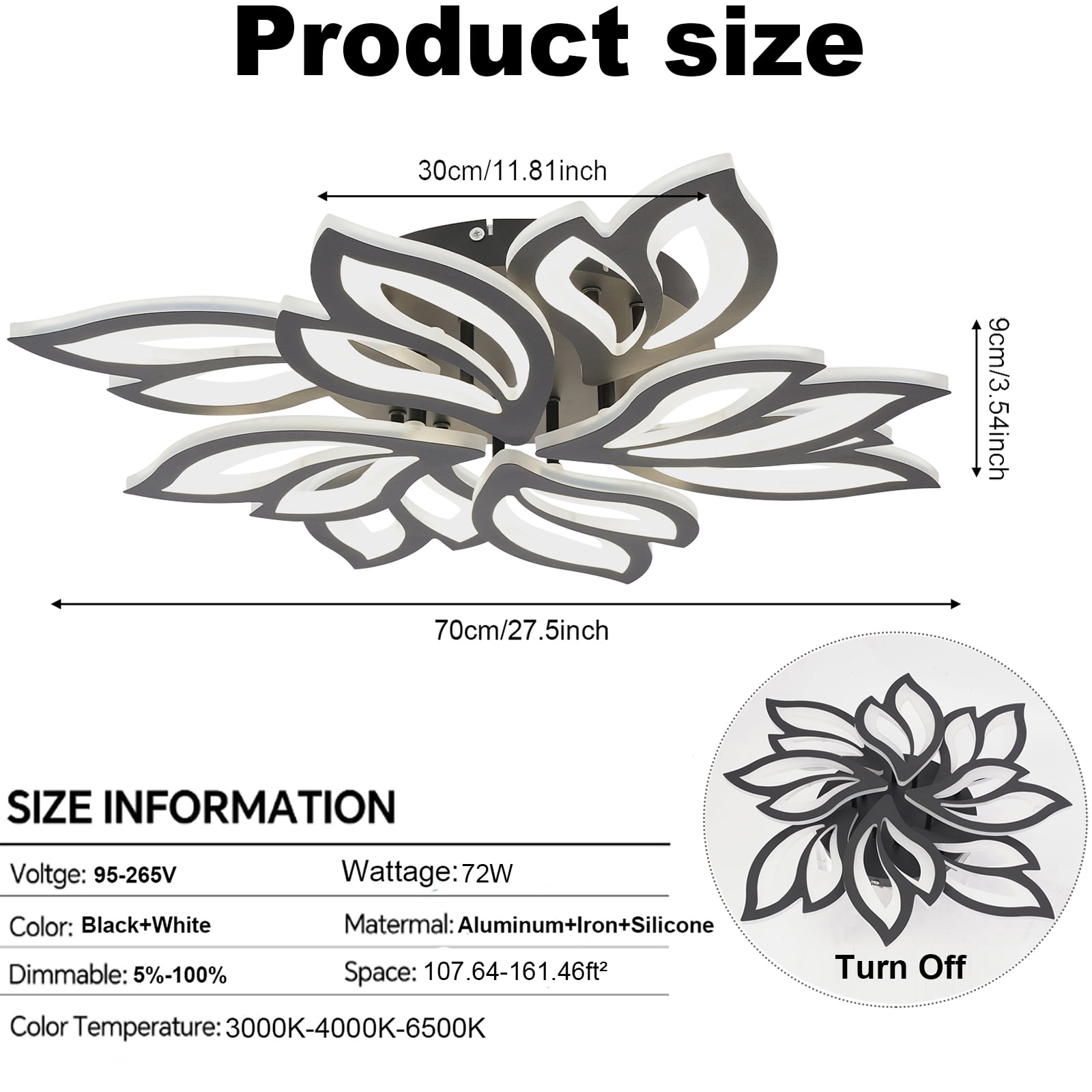 Generic 8 Head LED Flower Ceiling Light Fixture, Flush Mount Dimmable Lamp with Remote Control (11.81 in) k3nzt