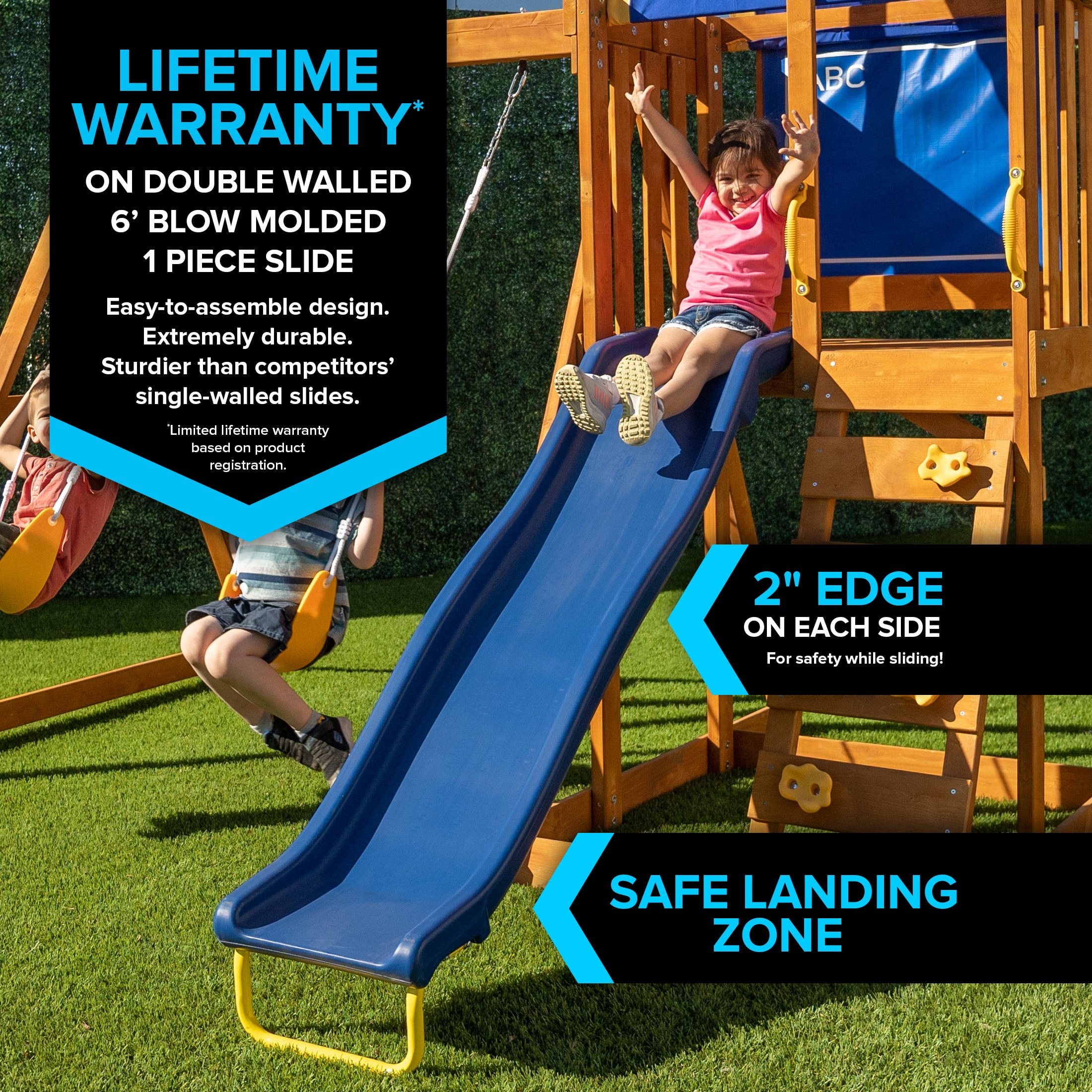 Sportspower North Peak Wooden Swing Set with Slide, Play Fort, Rock Climber & Sandbox (Yellow, 1 Set) 6q85e
