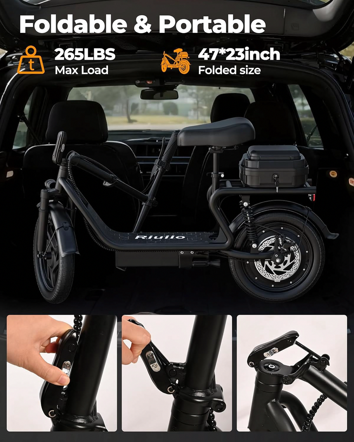Generic Electric Scooter Commuter E-Scooter with Seat and Storage (Black, 264 lb Capacity) wipc3