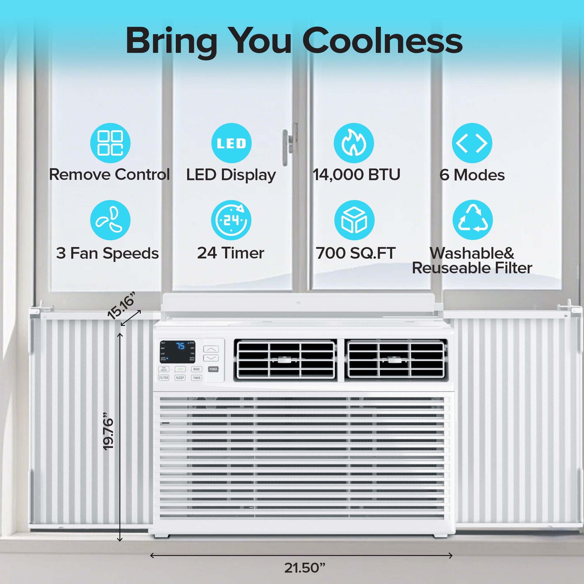 KissAir 14,000 BTU U-Shaped Window Air Conditioner with Remote Control (White, 700 Sq.ft) viya4