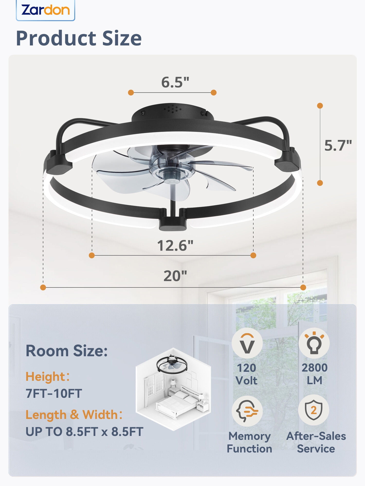 Zardon 20 in Flush Mount Ceiling Fan with LED Light and Remote Control (Black, 20 in) n2ly7