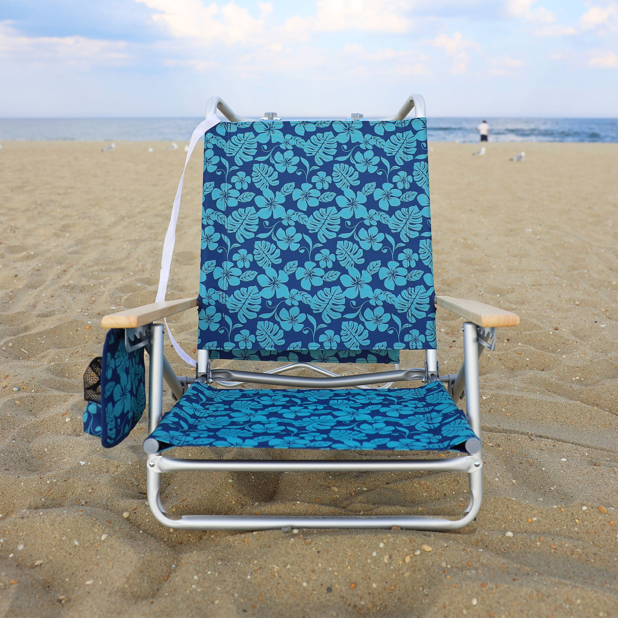 Bliss Hammocks Folding Beach Chair with Canopy and Cup Holder (Blue Flower, 275 lb Capacity) 7wkp9