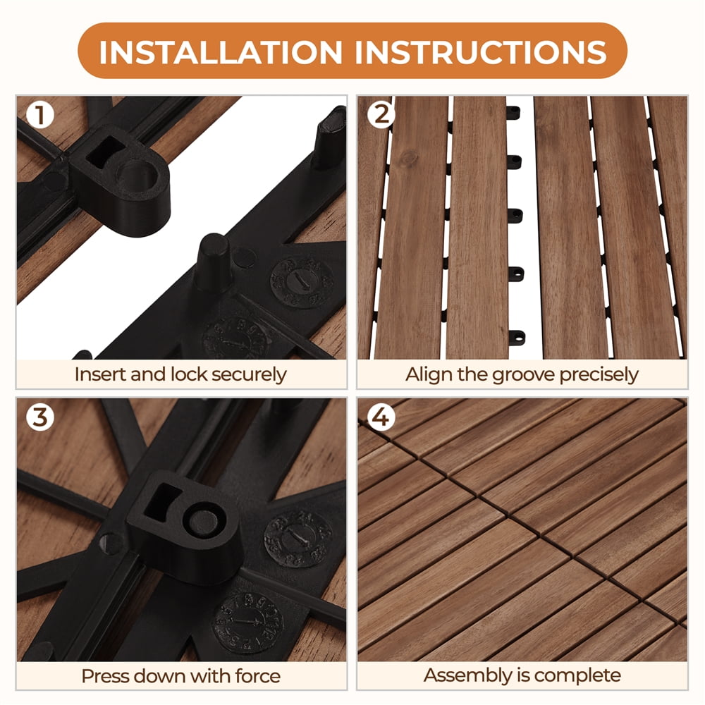 Yaheetech Interlocking Fir Wood Deck Tiles for Patio and Garden (Brown, 27-Piece Set, 27.9 sq ft) f8lio