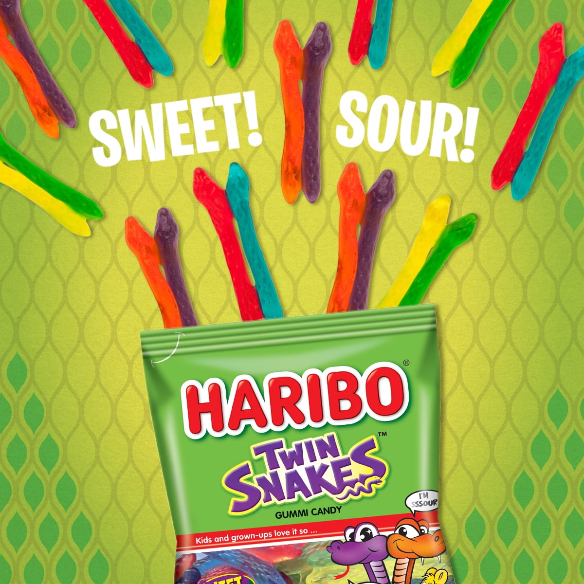 HARIBO Twin Snakes Gummies Sweet and Sour Assorted Fruit Flavors (8 oz) taqzf