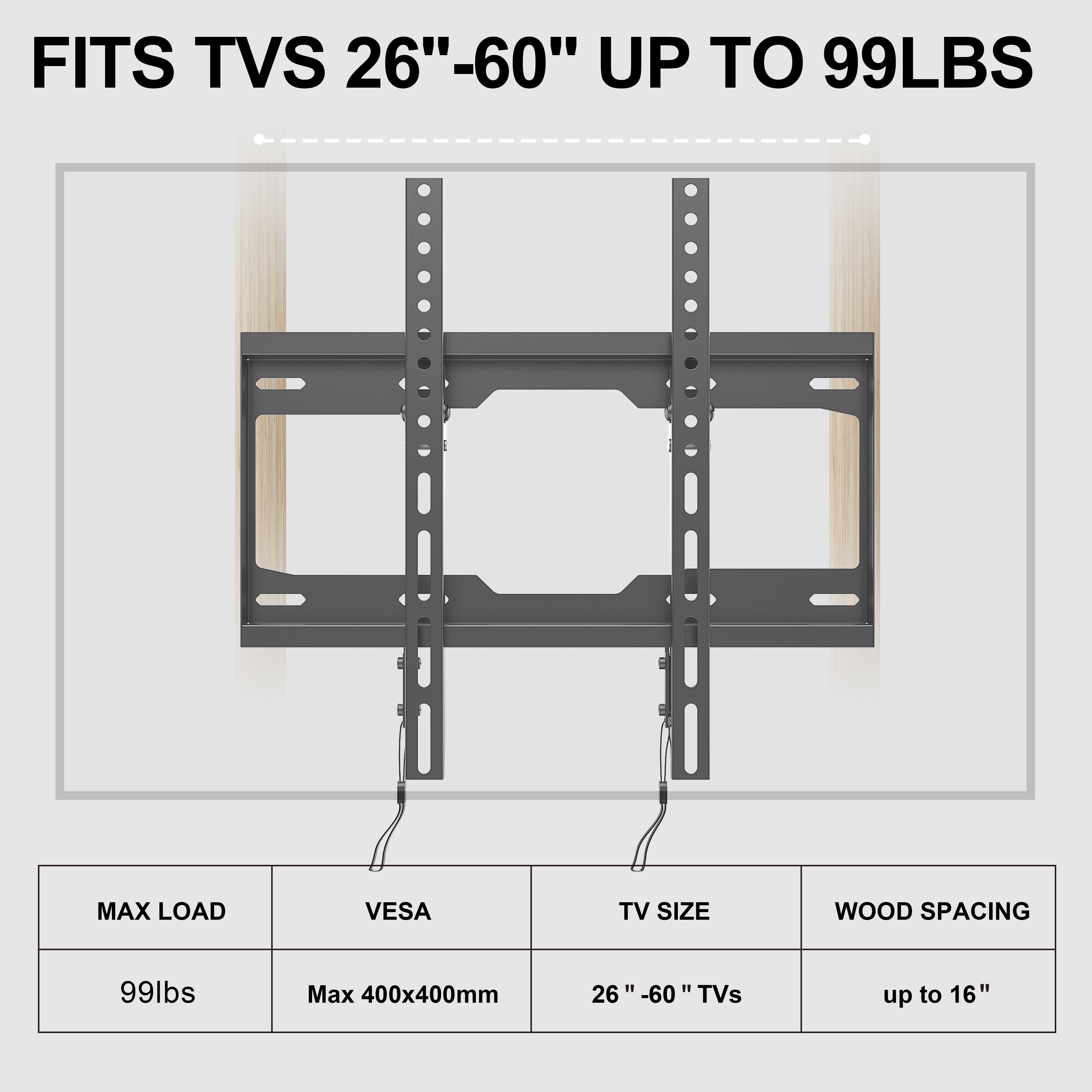 USX MOUNT Tilting TV Wall Mount Bracket for 26-63 Inch Flat Screen TVs (Black, 99 lb Capacity) la9o2