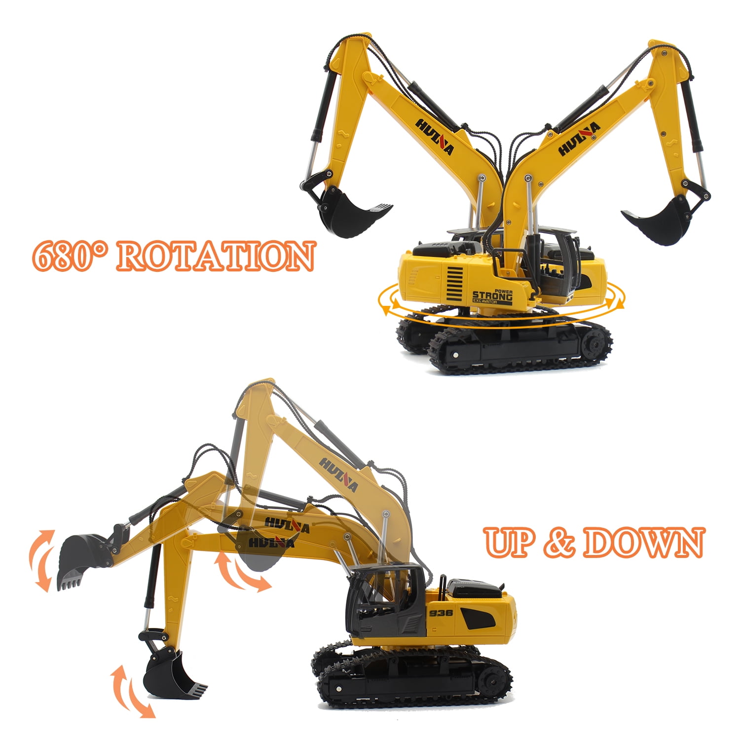 Fistone 2-in-1 Remote Control Excavator and Flatbed Semi-Trailer Truck Set (Orange, 1:24 Scale) bt42b