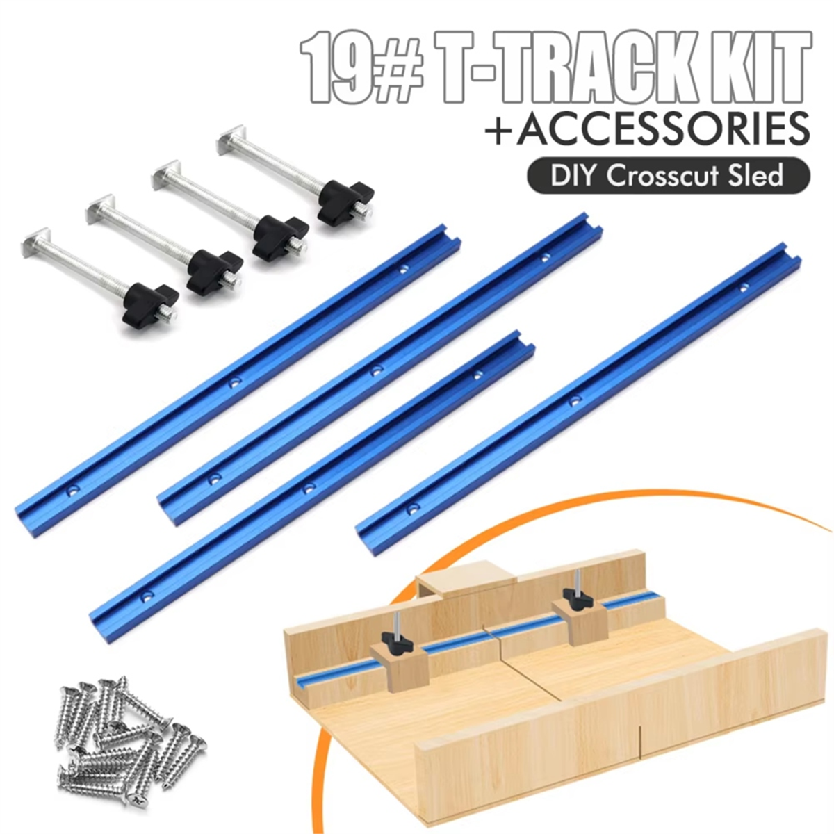 Woodworking T-Track Kit Aluminum Miter Slot Track for Router Table and Workbench (Blue, 19 in) 2ox2n