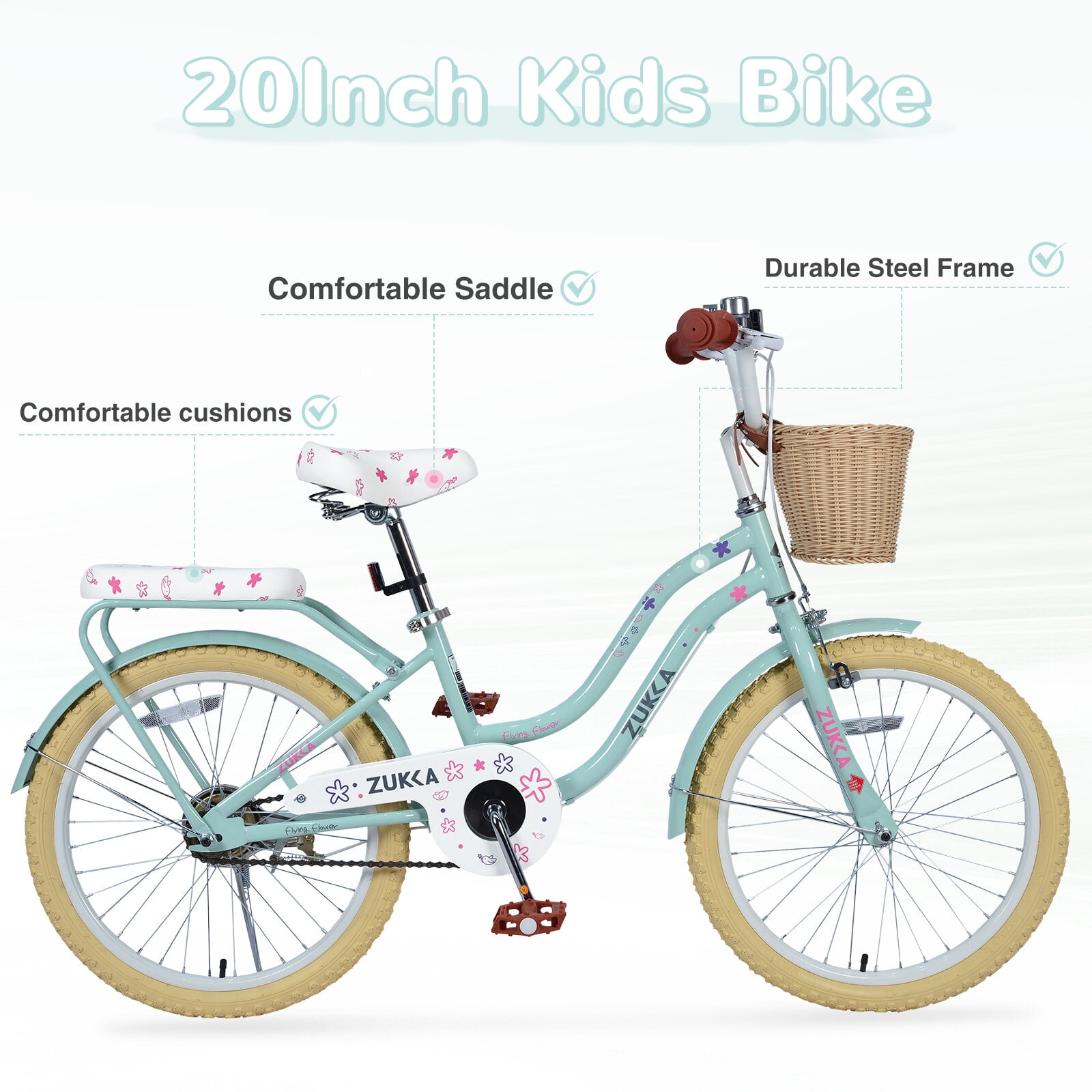 PuppyCheer Mountain Bike for Kids with Basket (Green, 20 in) 2p9bb