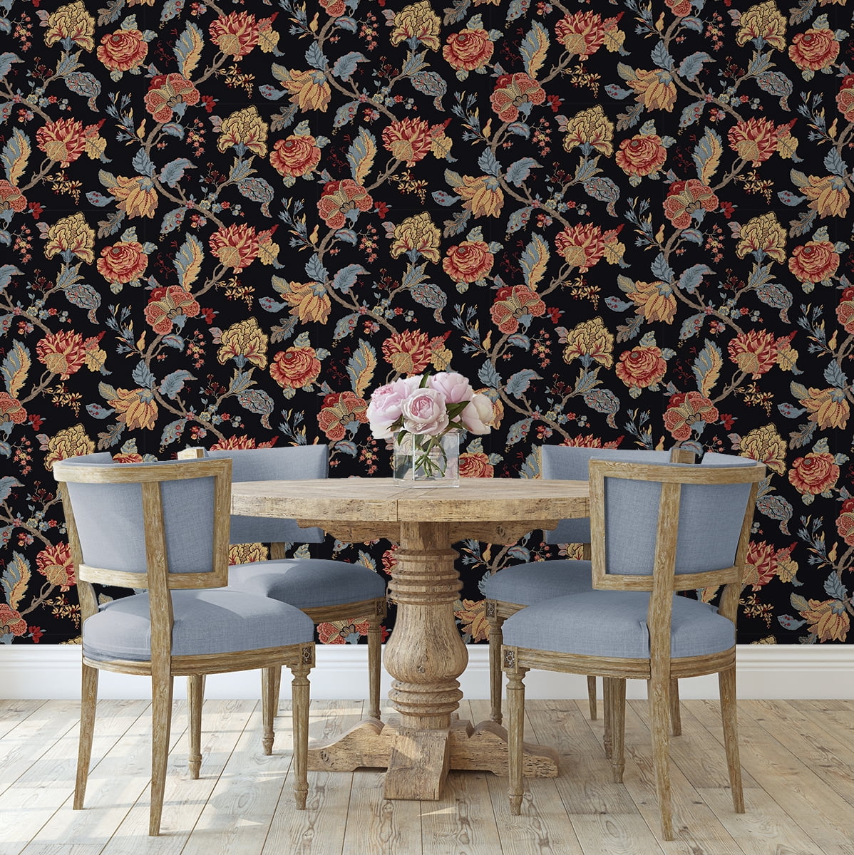 NextWall Kianna Jacobean Peel and Stick Wallpaper (Ebony, 20.5 in. W x 18 ft. L) r9heq