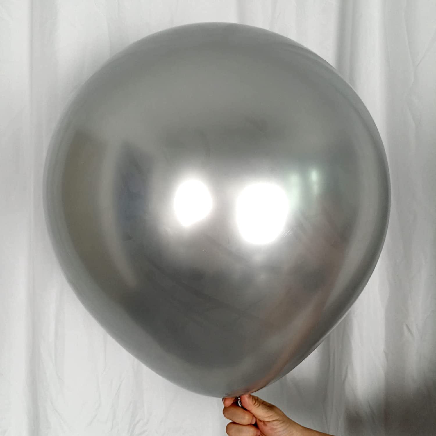 KIRIKOU Chrome Metallic Silver Balloons, Heavy-Duty Latex Party Decor (18 in, 10 Pack) d5d1i