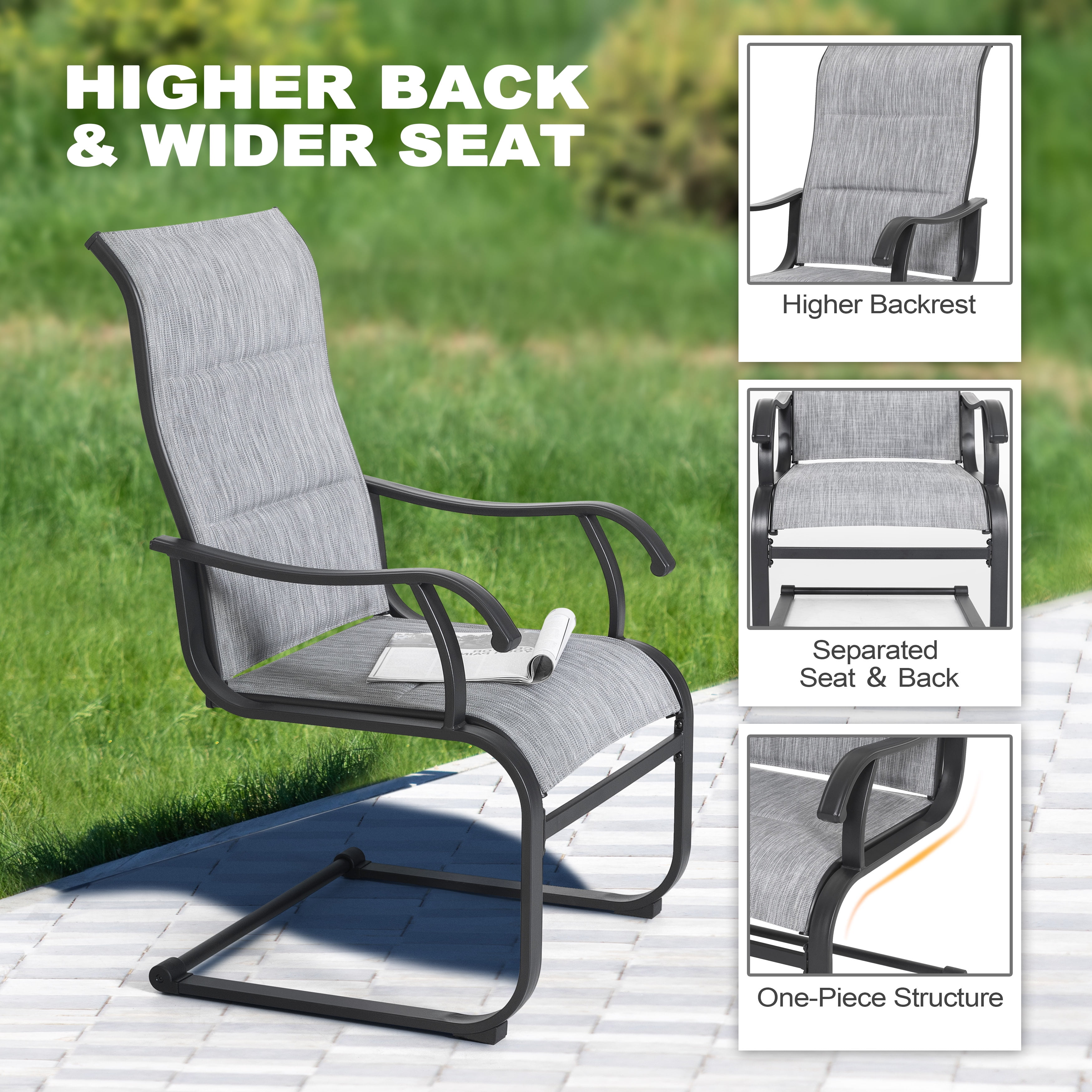 Nuu Garden 7 Piece Outdoor Dining Set, Padded Textilene Patio Chairs and 61 in Rectangular Table with Umbrella Hole (Grey & Black, 7 Piece Set) xlxqj