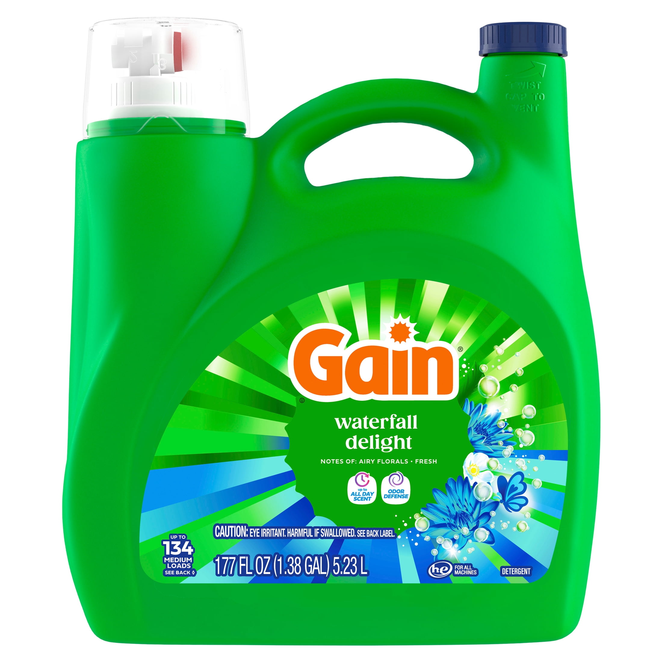 Gain Liquid Laundry Detergent, Odor Defense, Waterfall Delight Scent (177 fl oz, 134 Loads) dutgs