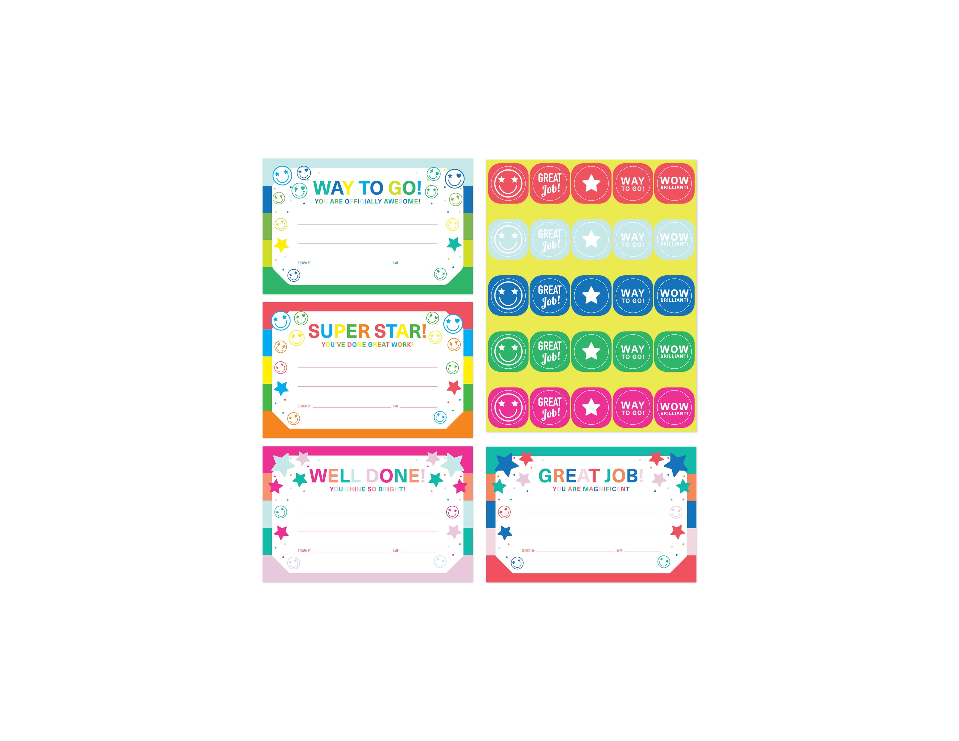 Gartner Studios Award Certificates with Motivational Stickers, Star and Smiley Face Design (White, 100 Count, 5.5 in x 8.5 in) 37aai
