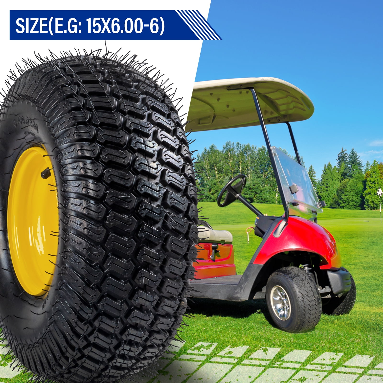 Ktaxon 15x6.00-6 Riding Lawn Mower Front Tire and Wheel Assembly (Black, 2 Pack) gmxmf