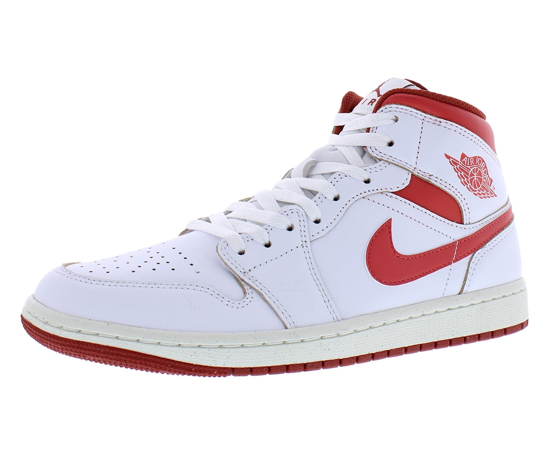 Nike Air Jordan 1 Mid SE Men's Basketball Sneakers (White/Dune Red/Sail, 8) pzw3t