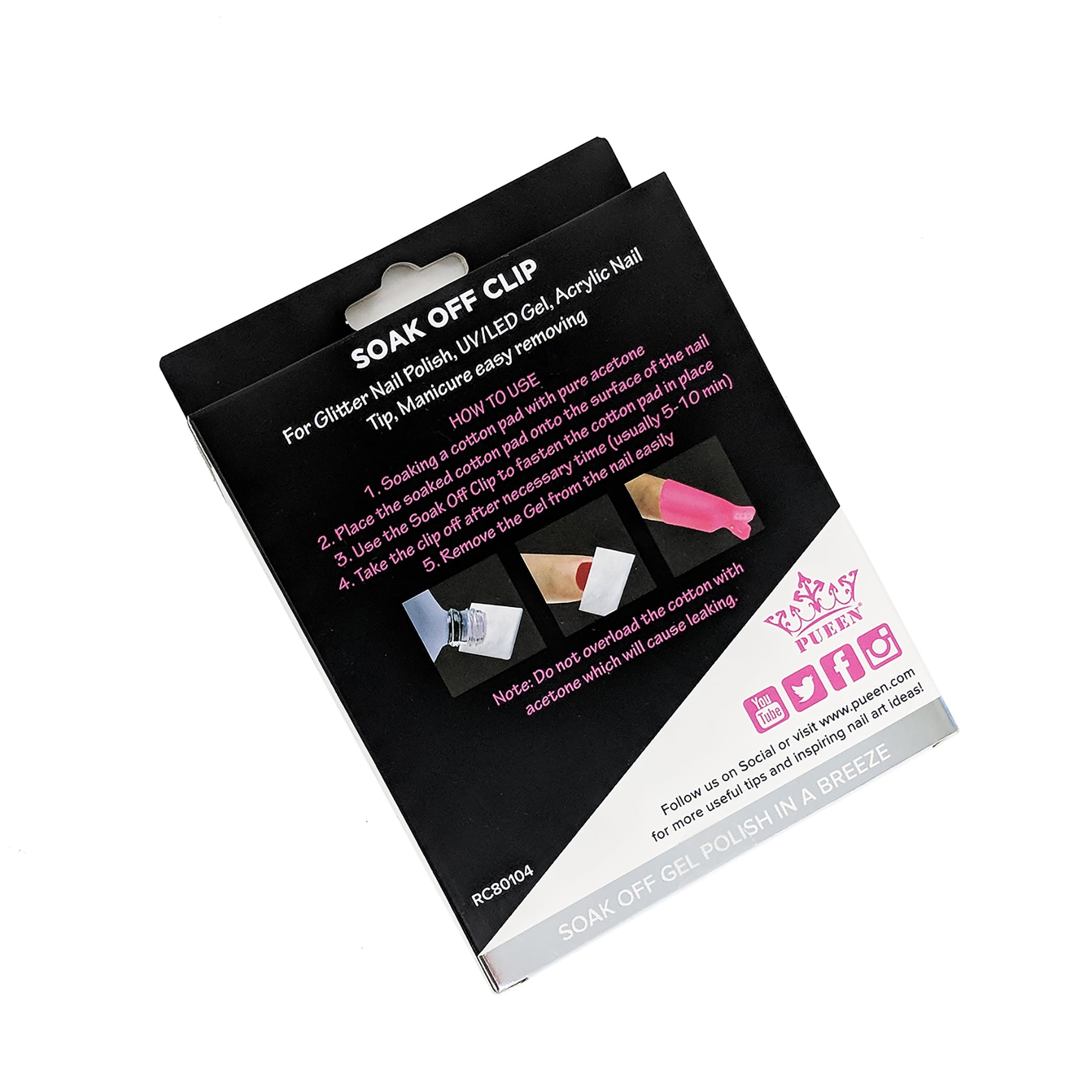 Pueen Reusable Nail Soaker Cap Clips for Gel Polish Removal (Pink, 20 Count) j2ktu