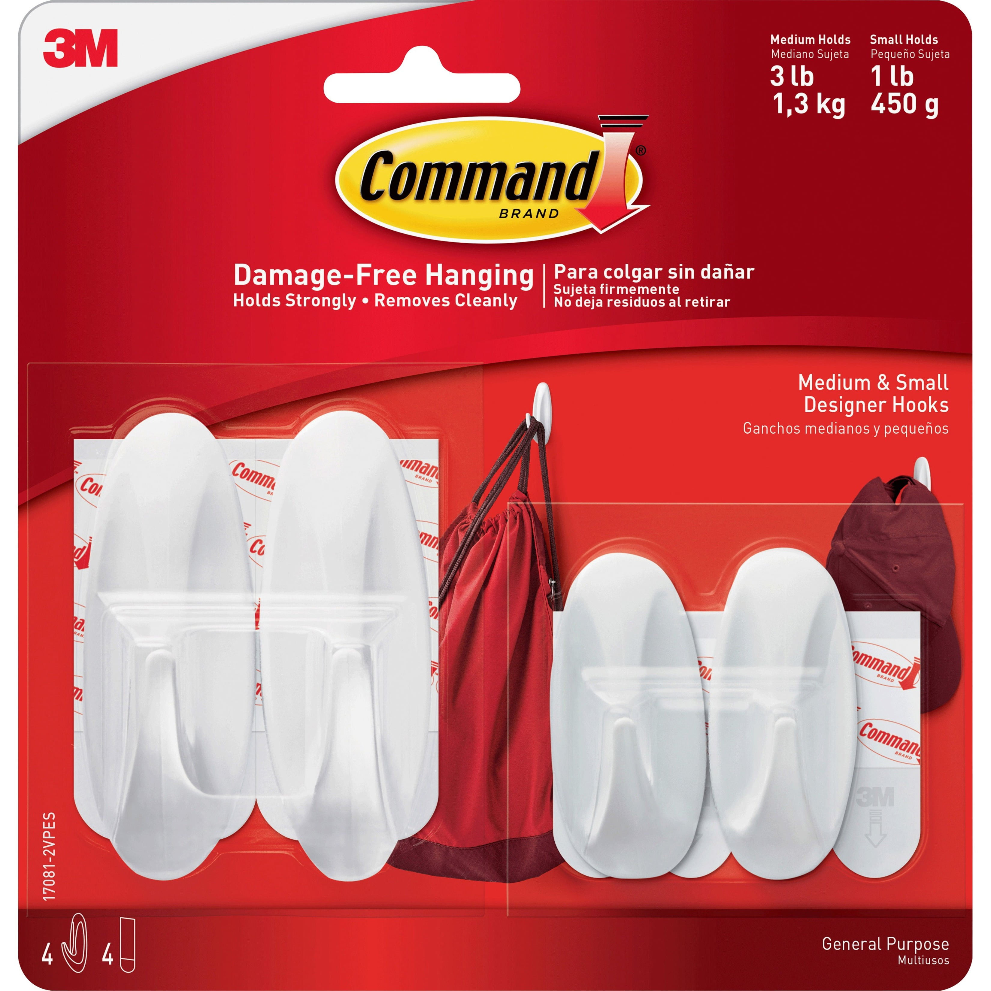 Command General Purpose Designer Hooks (White, 4 Hooks and 4 Strips Pack) 6ygkr