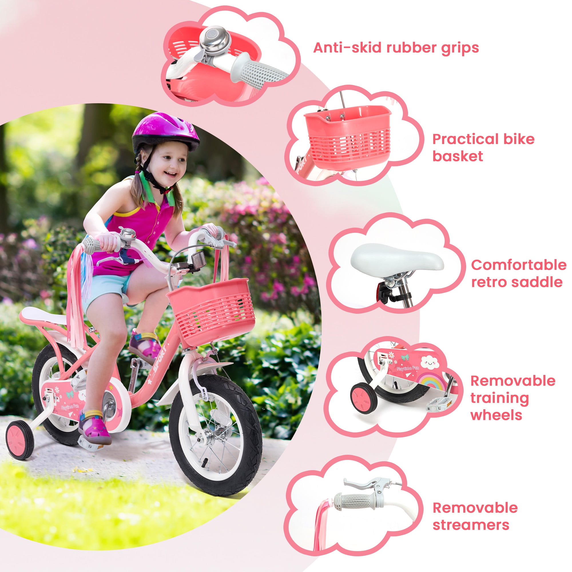 Naipo 12 Inch Kids Bike with Training Wheels, Beginner Bicycle for Toddlers (Pink, 12 in) kmfhb