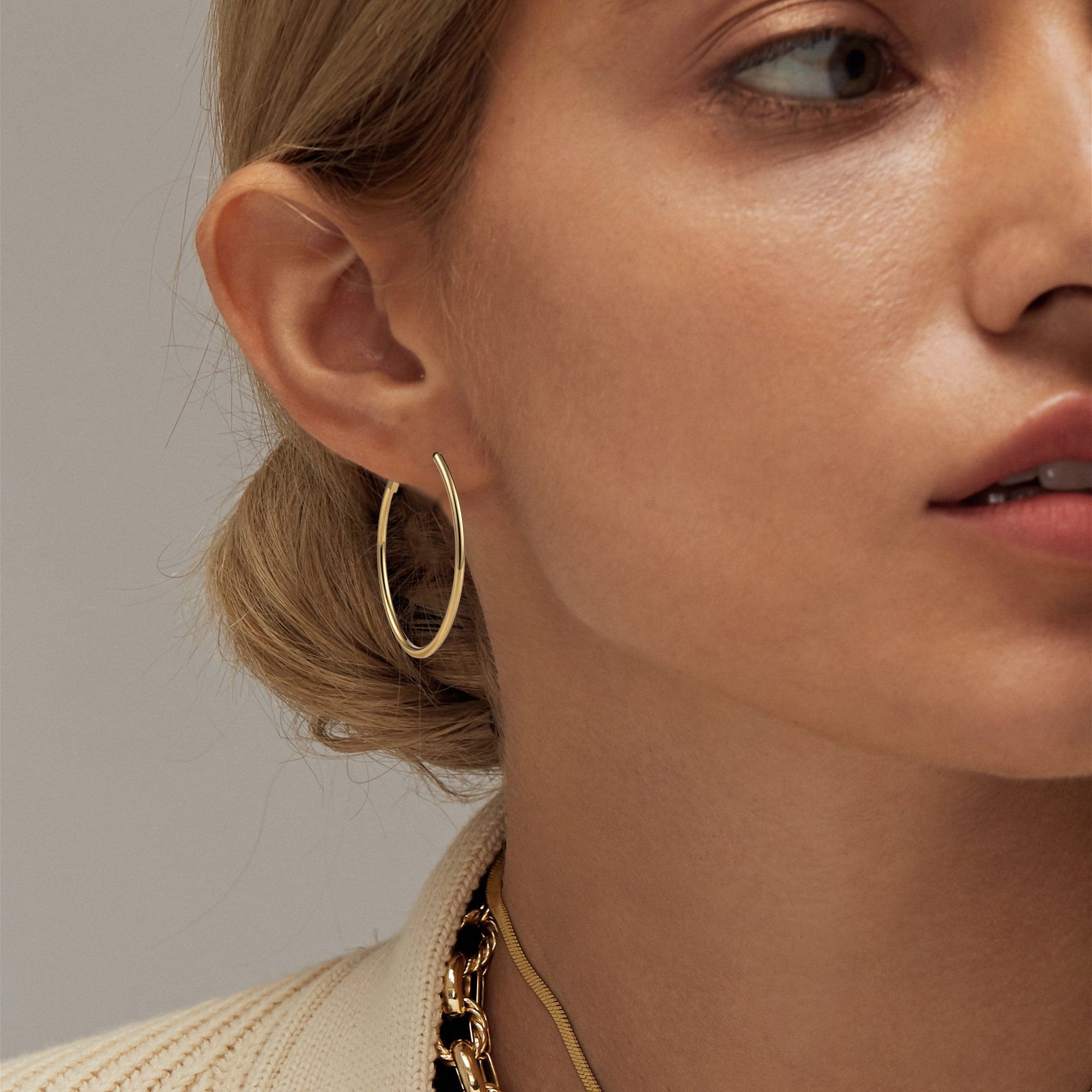Nonsucheer Gold Stainless Steel Ellipse Hoop Earrings Set (3 Pairs, 0.79 in - 1.57 in) j8hue