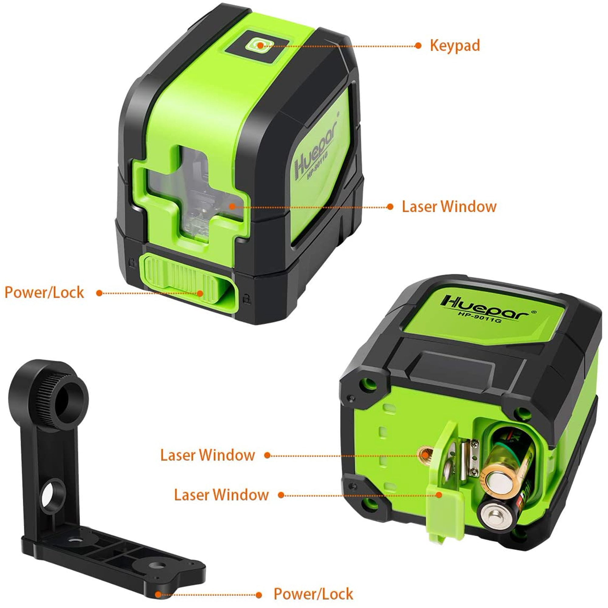 Huepar Cross Line Laser Level Green Beam Self-Leveling Tool with 360° Magnetic Pivoting Base (Green, 85 ft) knfpp