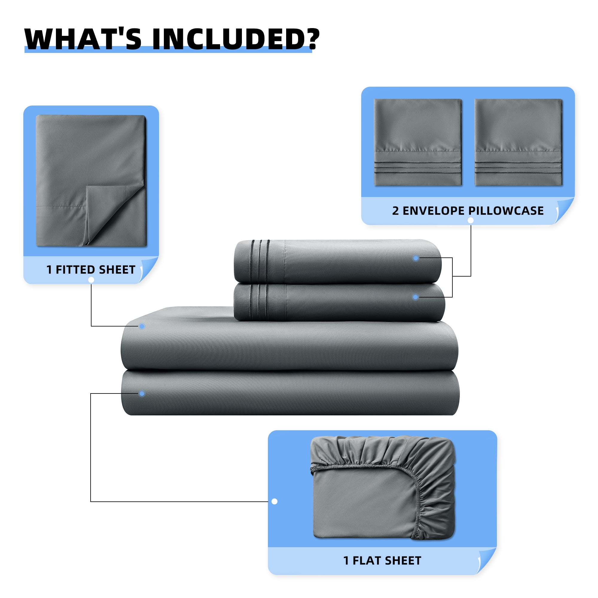 KATOON 4-Piece Luxury Microfiber Bed Sheet Set, 16-inch Deep Pocket, Breathable & Hypoallergenic (Dark Gray, Queen) 3n7n4