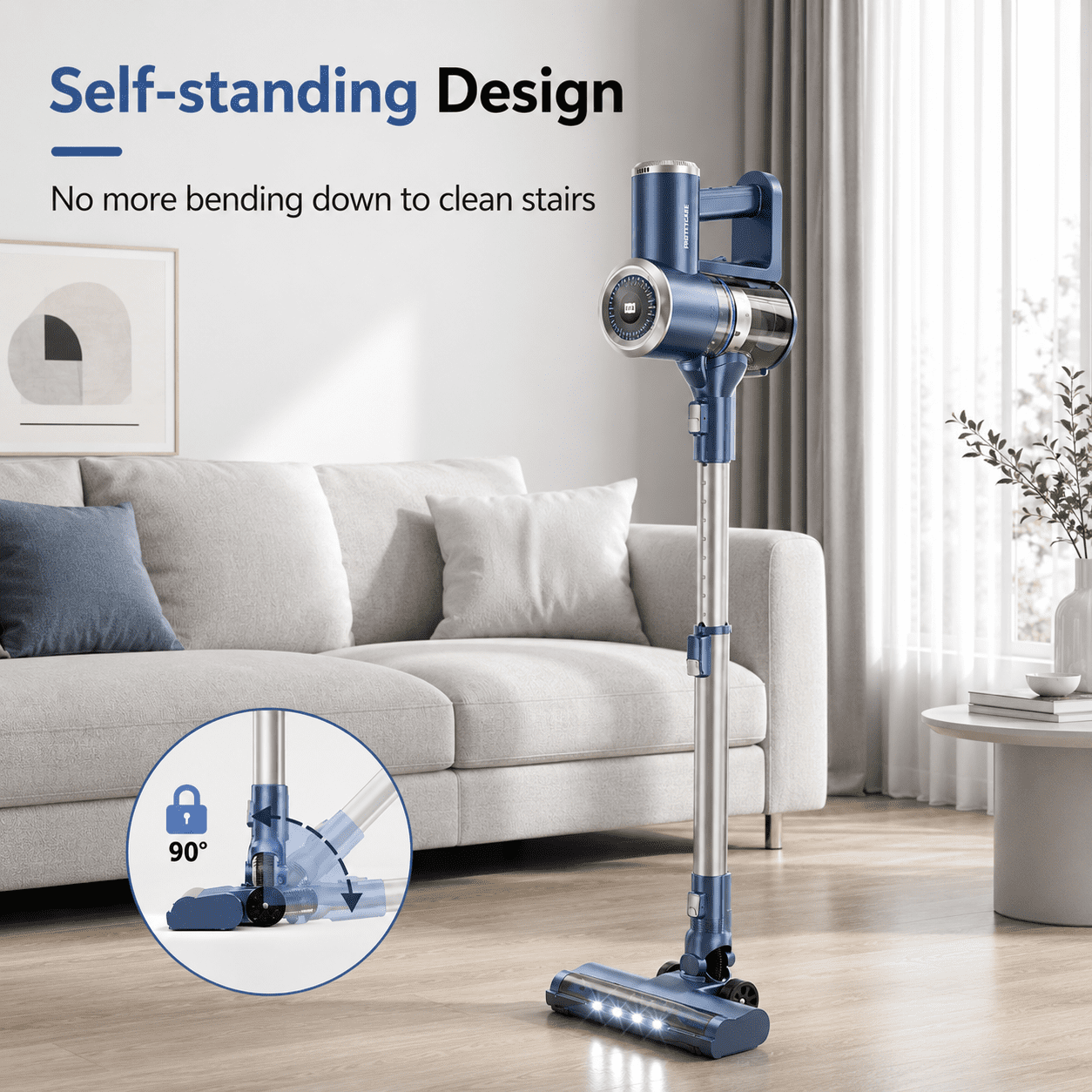 PrettyCare Cordless Stick Vacuum Cleaner, 6-in-1 Lightweight Upright for Carpet and Hard Floor (Blue, 1.3L Dust Cup) 6ctnz