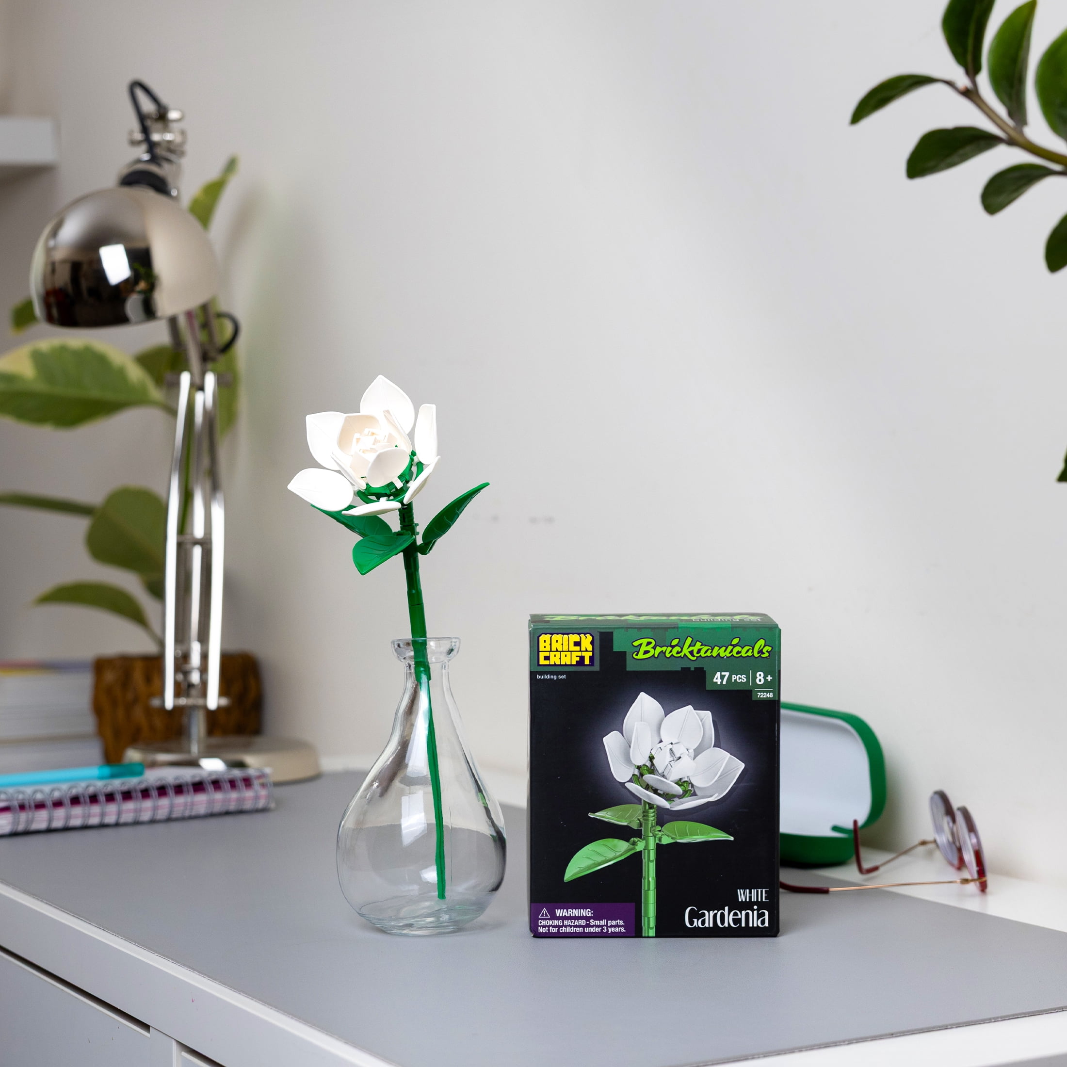 Brickcraft White Gardenia Building Kit (Bricktanicals Collection, Elegant Floral Display, 47-Piece Set) ervct