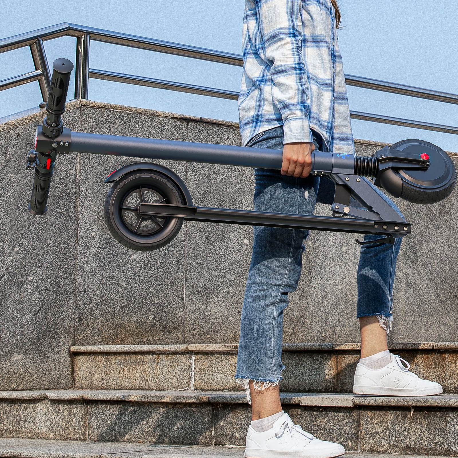 Caroma Electric Scooter for Adults, Foldable Commuting E-Scooter with Cruise Control and Dual Braking System (Blue, 6.5 in) 6wyf1